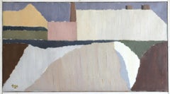 Peinture à l'huile vintage suédoise représentant un paysage, style « Mid-Century Modern » - Pastel Settlement
