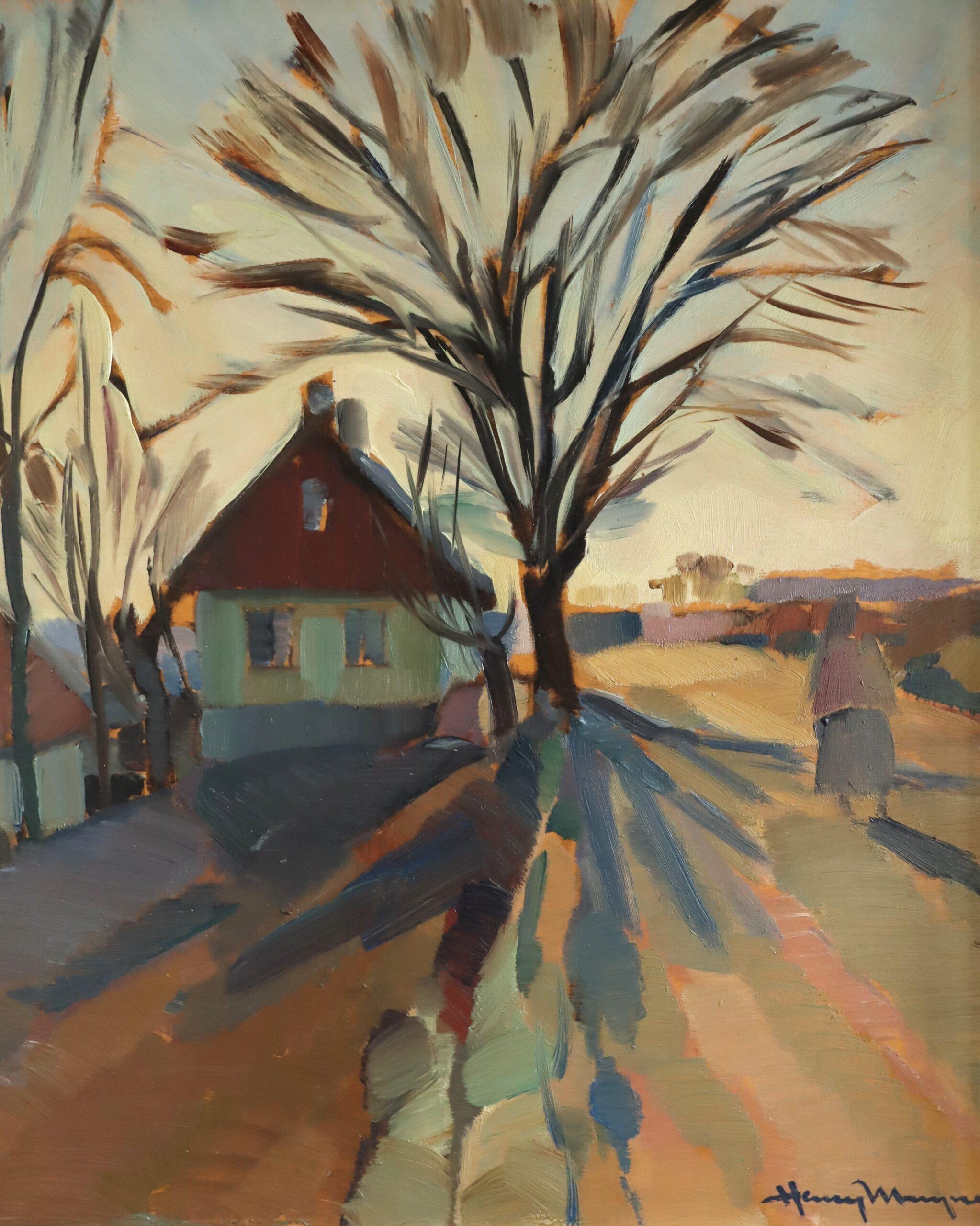 Mid Century Modern Vintage Schwedische Landschaft Ölgemälde - The Quiet Road Home im Angebot 5