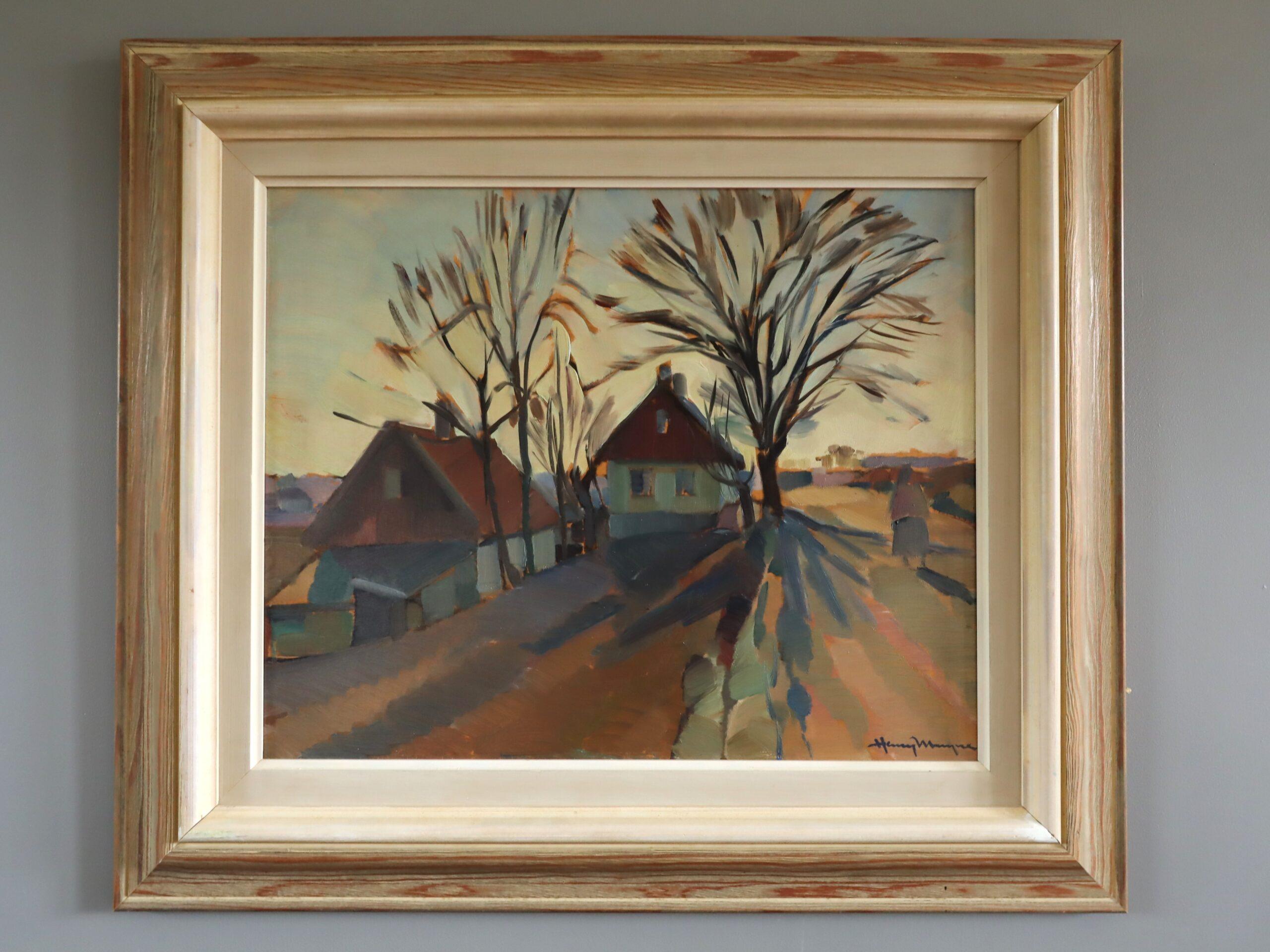 Mid Century Modern Vintage Schwedische Landschaft Ölgemälde - The Quiet Road Home – Painting von Unknown