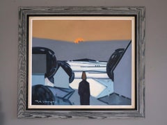 Mid Century Modern Vintage Swedish Landscape Oil Painting - Winter Light at Dusk