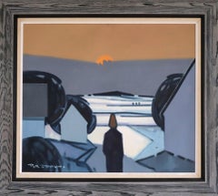 Mid Century Modern Vintage Schwedische Landschaft Ölgemälde - Winter Licht in der Abenddämmerung