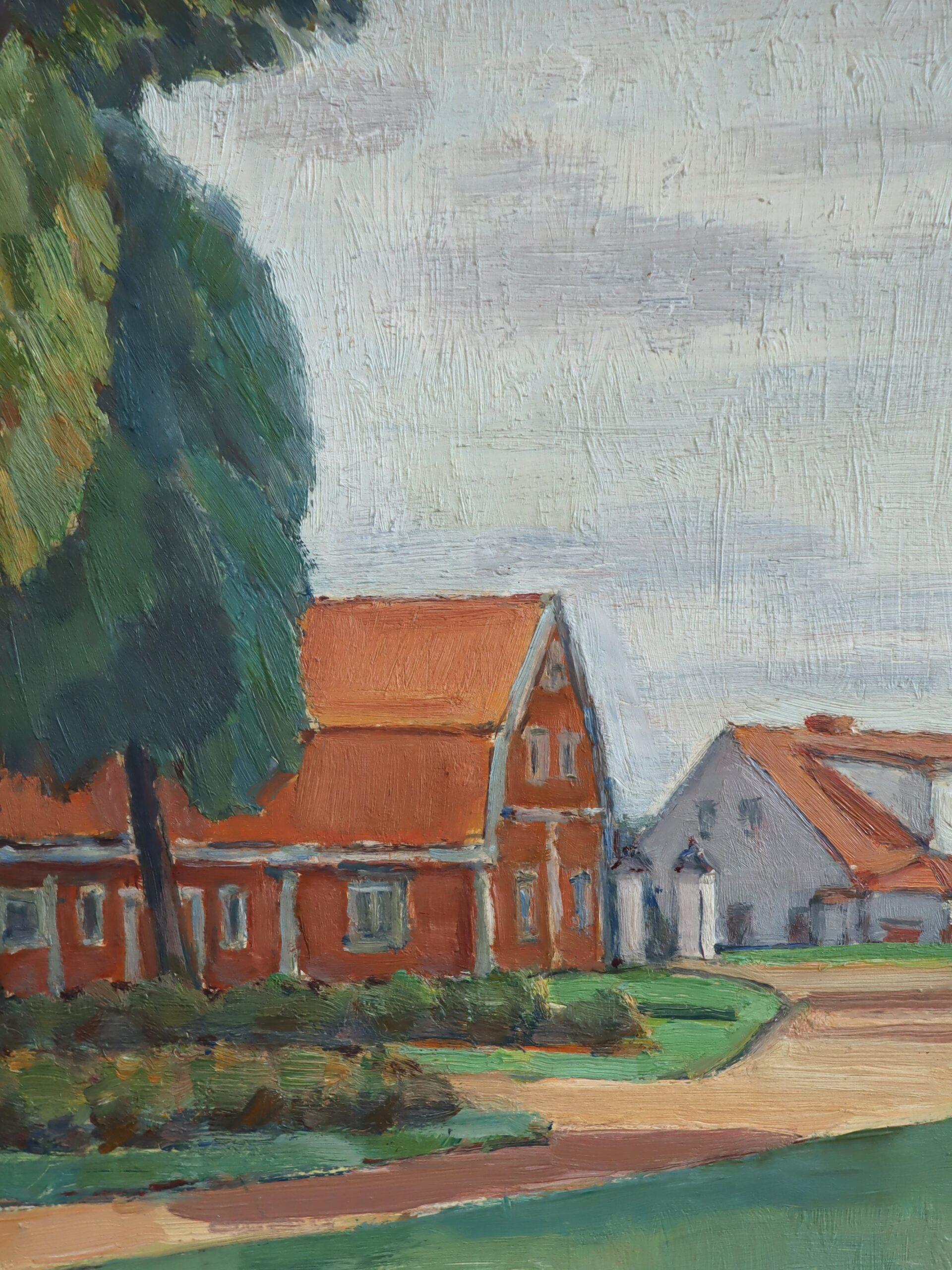 Peinture à l'huile suédoise vintage mi-siècle moderne - Coqs rouges en vente 5