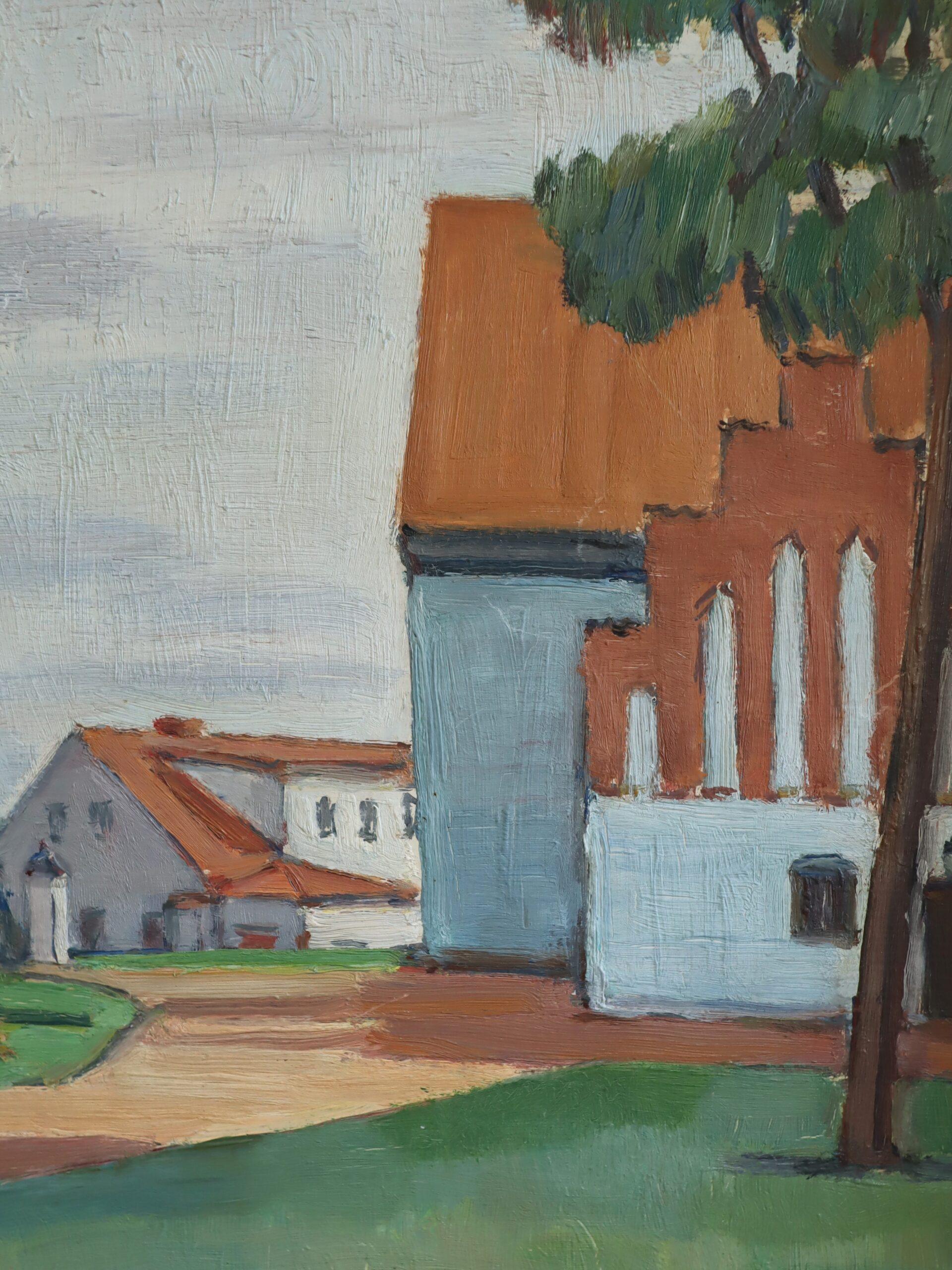 Peinture à l'huile suédoise vintage mi-siècle moderne - Coqs rouges en vente 6