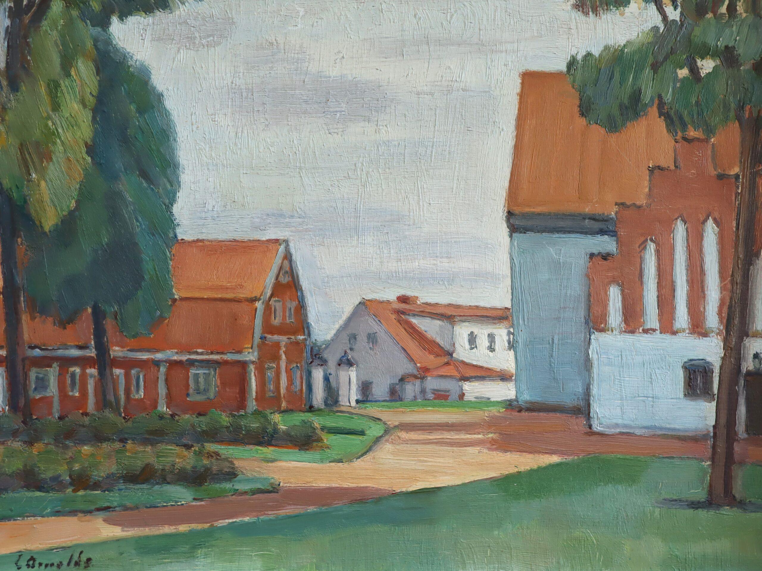 Peinture à l'huile suédoise vintage mi-siècle moderne - Coqs rouges en vente 4