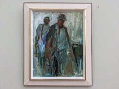 Schwedisches figuratives Ölgemälde „Walking Past“, Mid-Century Modern
