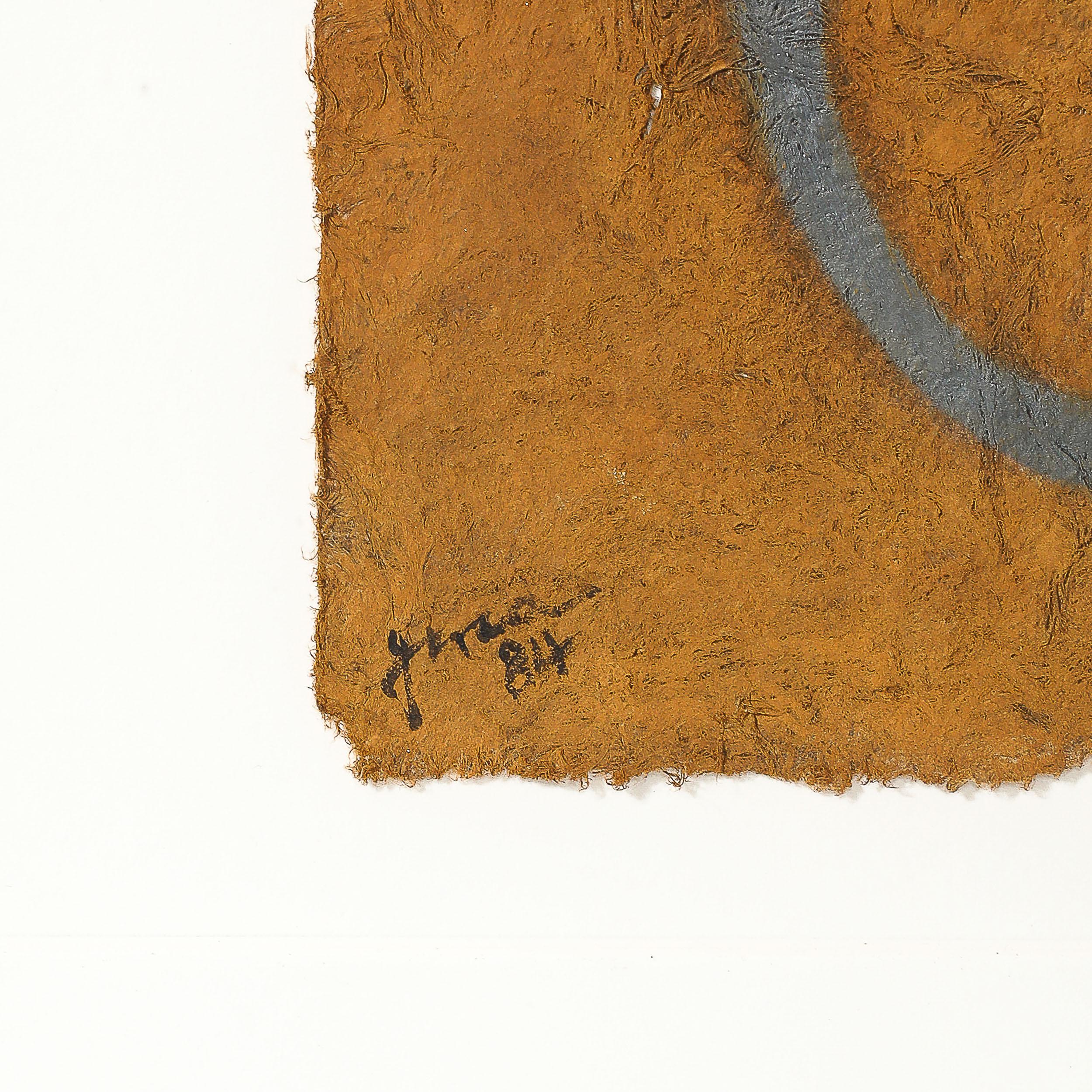 Dieses modernistische Gemälde der Jahrhundertmitte mit Ouroborosen in Goauche auf Naturfaserpapier stammt aus den Vereinigten Staaten des 20. Jahrhunderts. Dieses Werk zeigt eine minimale Komposition mit symbolischen Bildern in Gouache auf