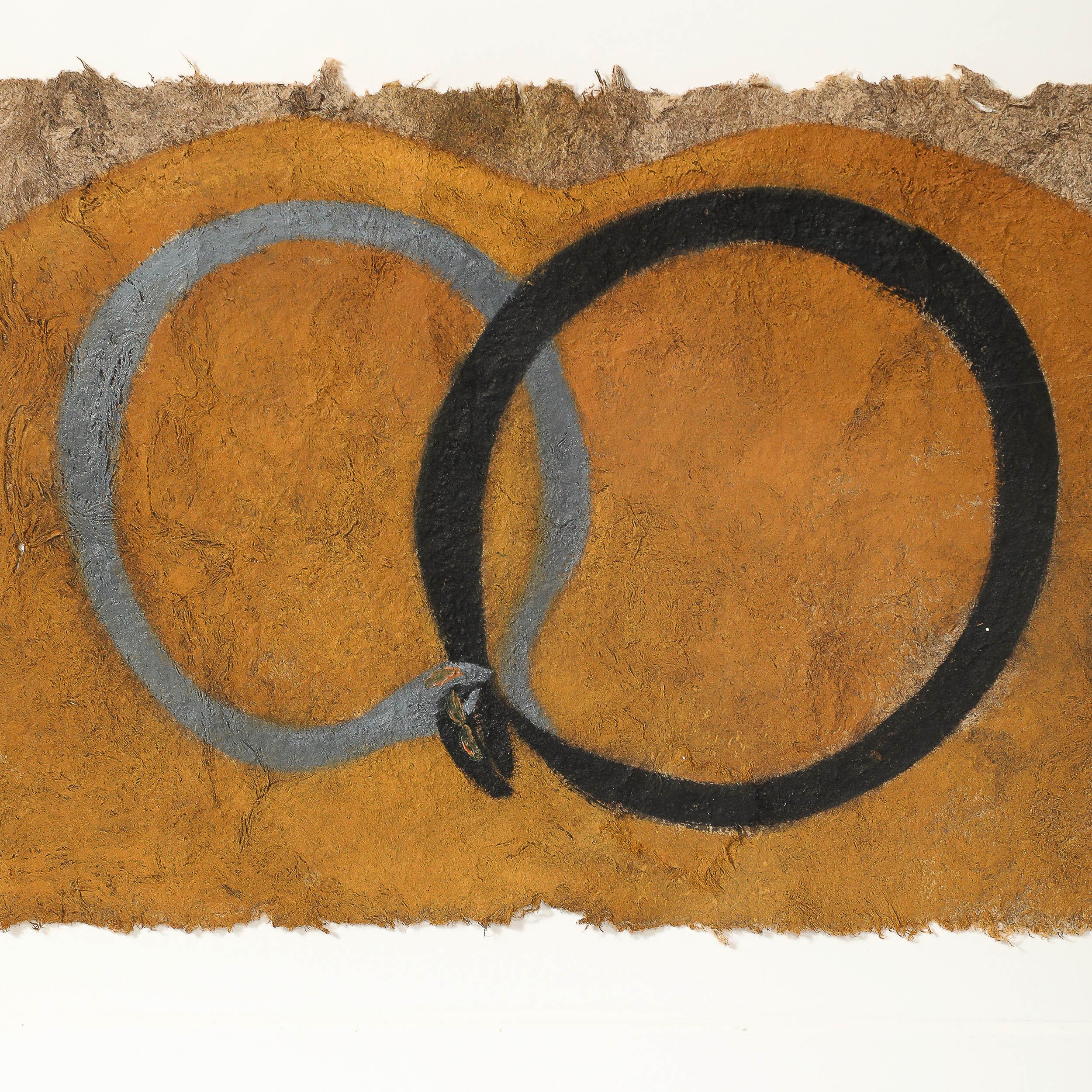 Modernistisches Gemälde von Ouroboroses aus der Mitte des Jahrhunderts in Gouache auf Naturfaserpapier im Angebot 1