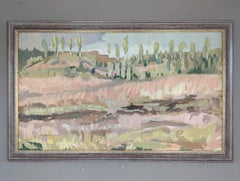Mid Century Modernist Swedish Abstract Landscape Oil Painting - Muted Horizons