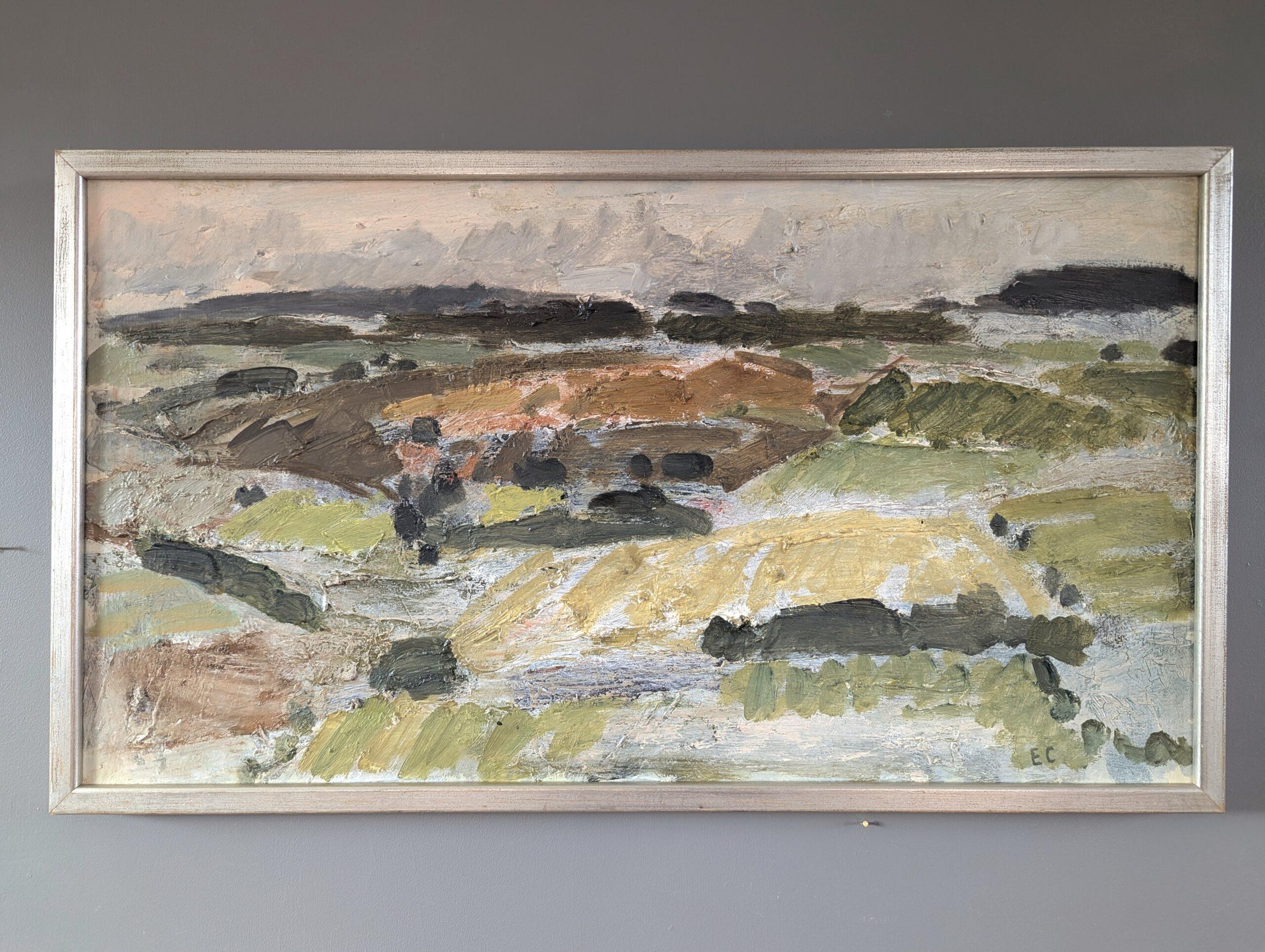 Pittura ad olio di paesaggio astratto svedese della metà del secolo scorso - Roll & Hill - Painting di Unknown
