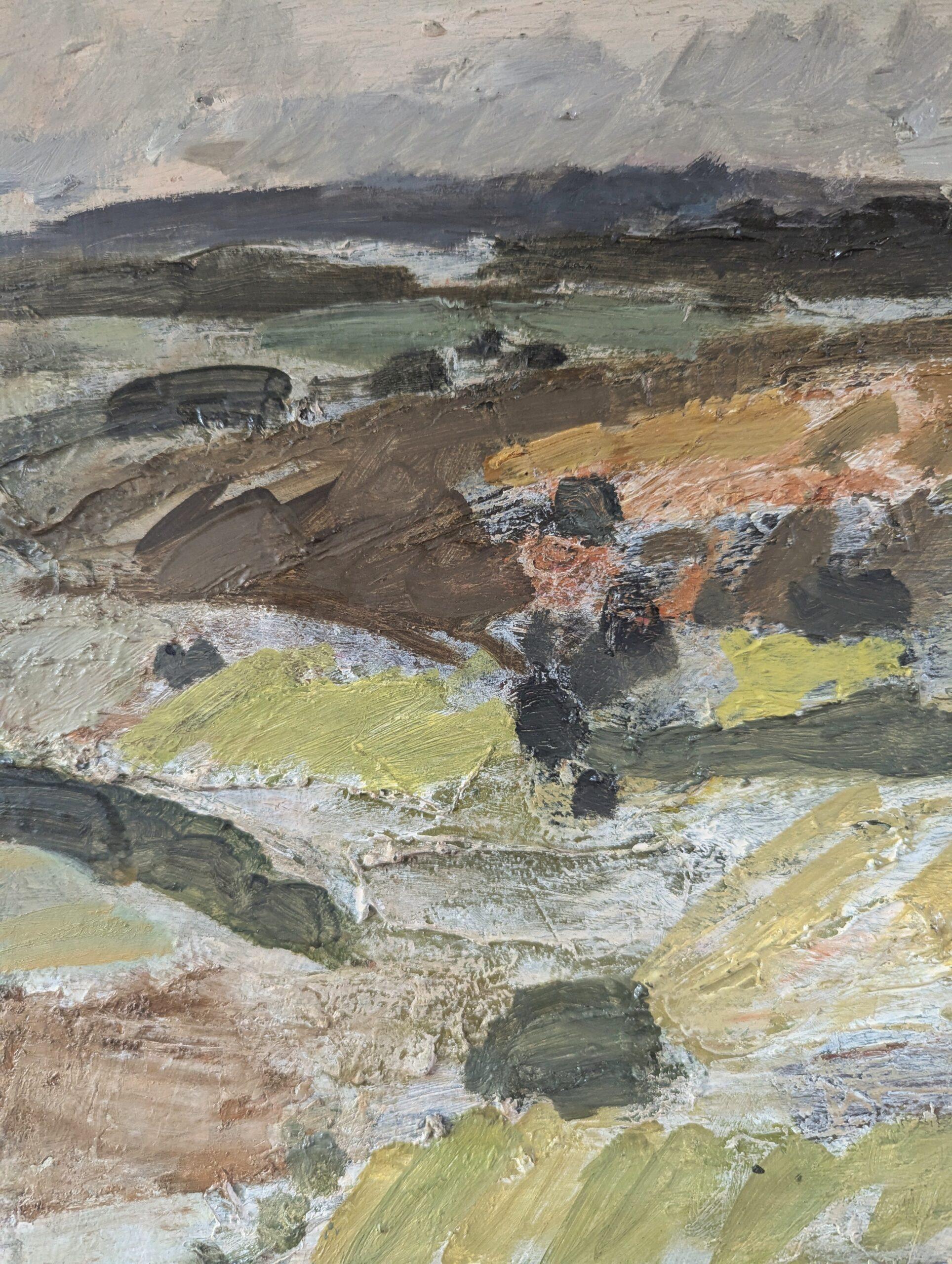 Pittura ad olio di paesaggio astratto svedese della metà del secolo scorso - Roll & Hill 1