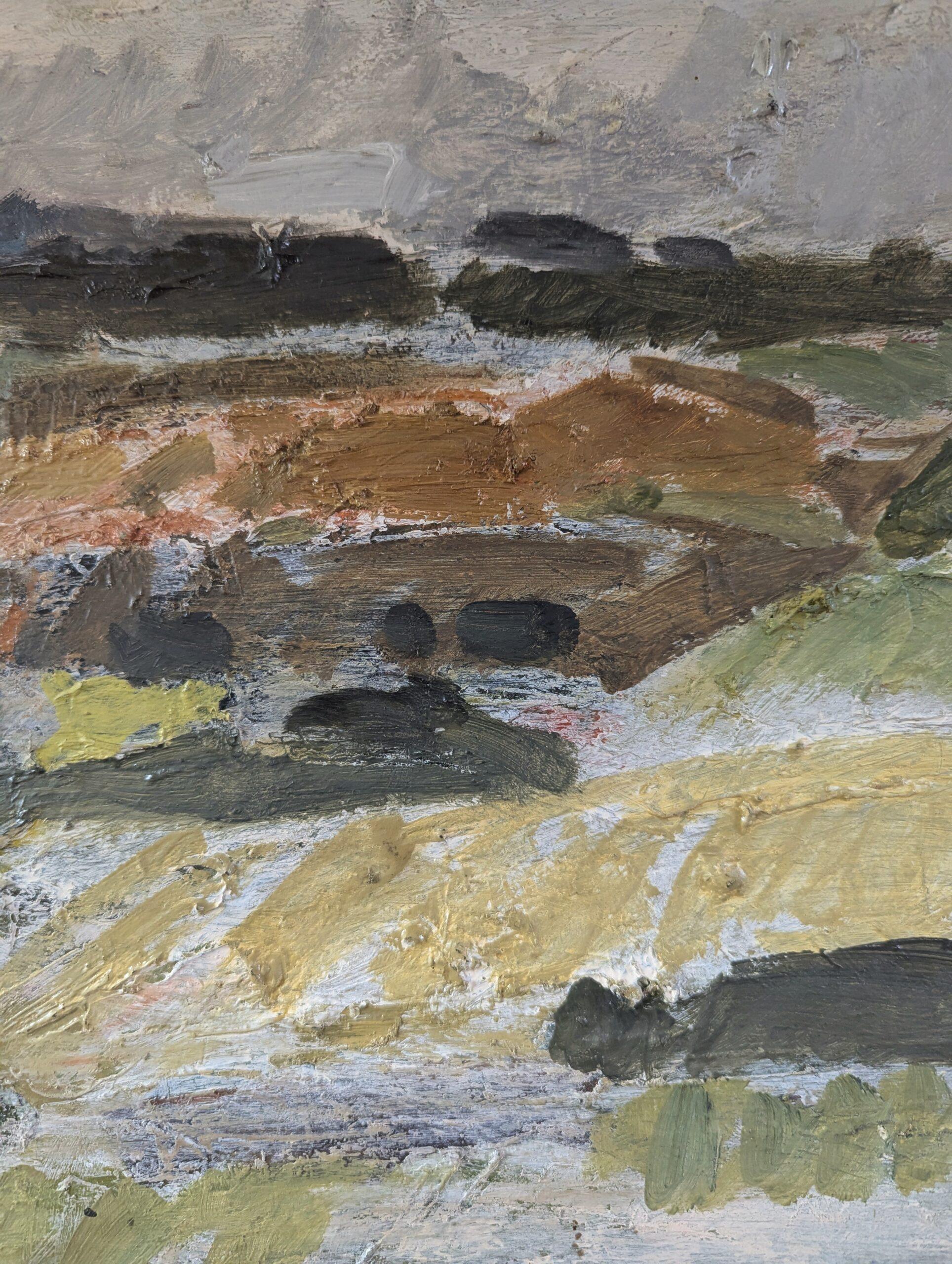 Pittura ad olio di paesaggio astratto svedese della metà del secolo scorso - Roll & Hill 2