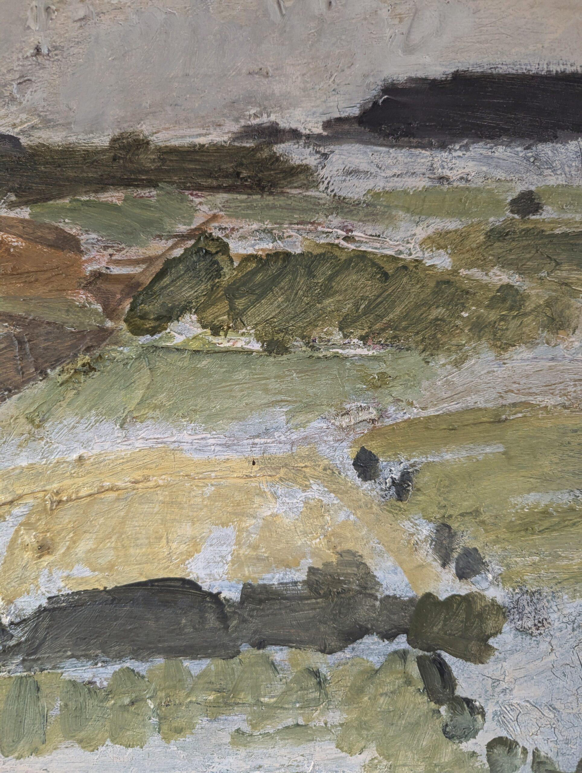 Pittura ad olio di paesaggio astratto svedese della metà del secolo scorso - Roll & Hill 3