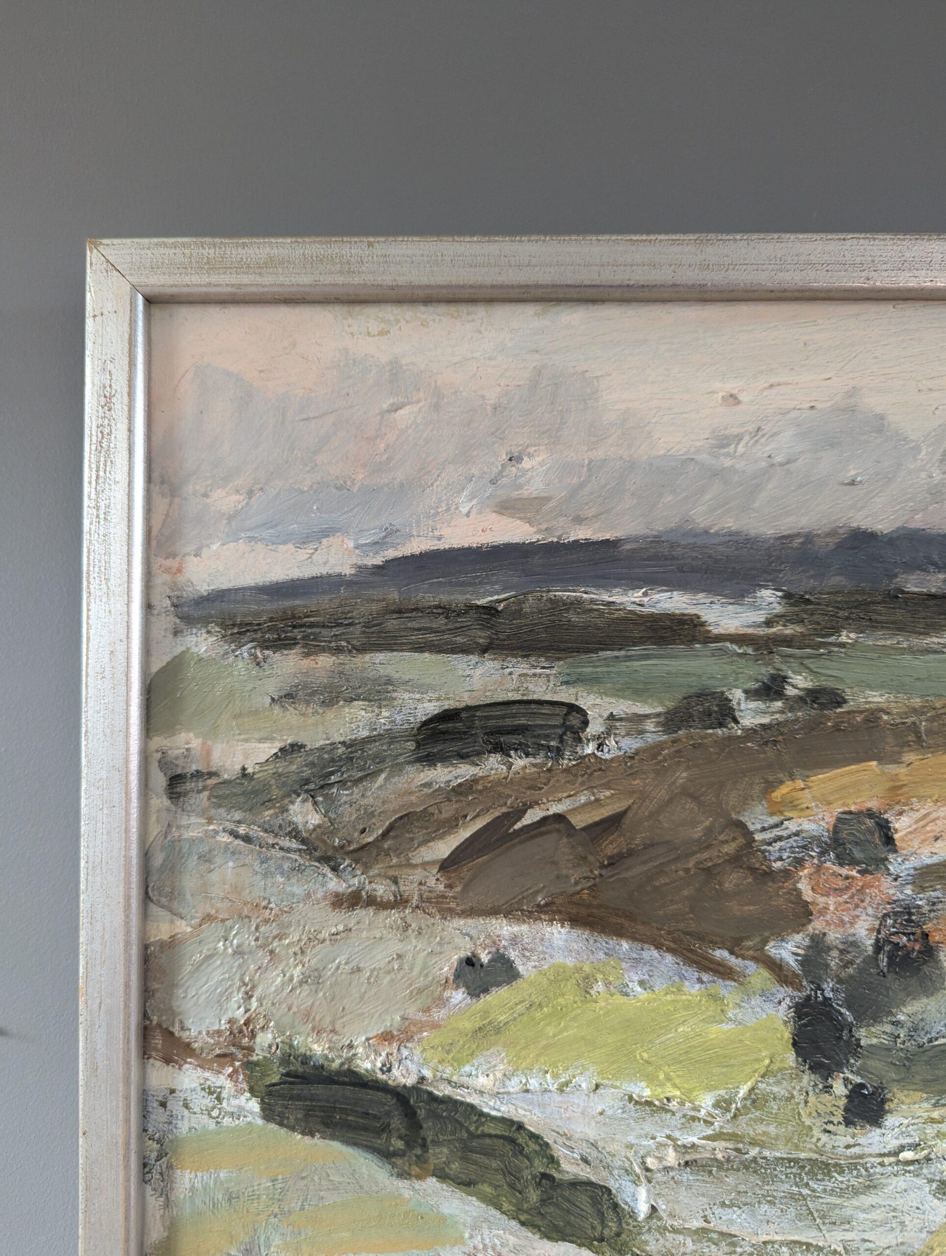 Pittura ad olio di paesaggio astratto svedese della metà del secolo scorso - Roll & Hill 4