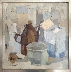 Modernes schwedisches Stillleben aus der Jahrhundertmitte - Töpfe in Pastellmalerei