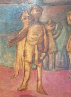 Mid-Century Oil on Canvas. Harbour scene. 'Farewell to the Fishermen'..