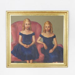 Mid Century Oil Painting of Twins