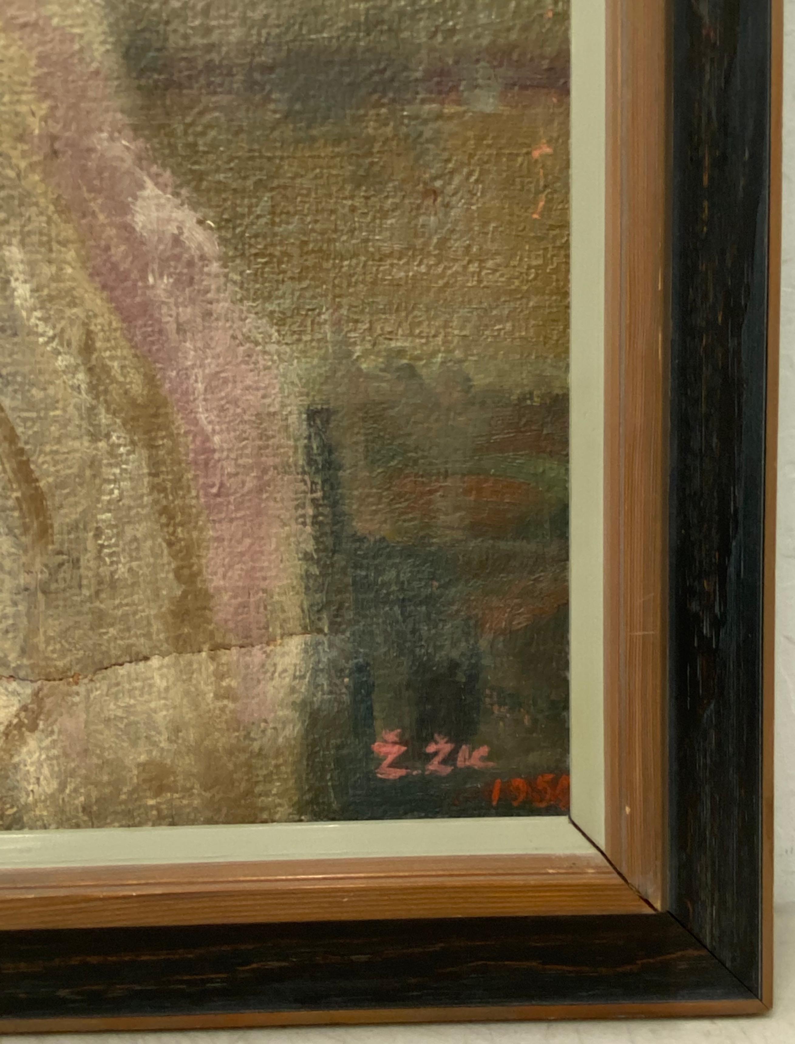 Portrait à l'huile d'une danseuse par Zikvo Zic, datant du milieu du siècle dernier, 1959 - Painting de Unknown