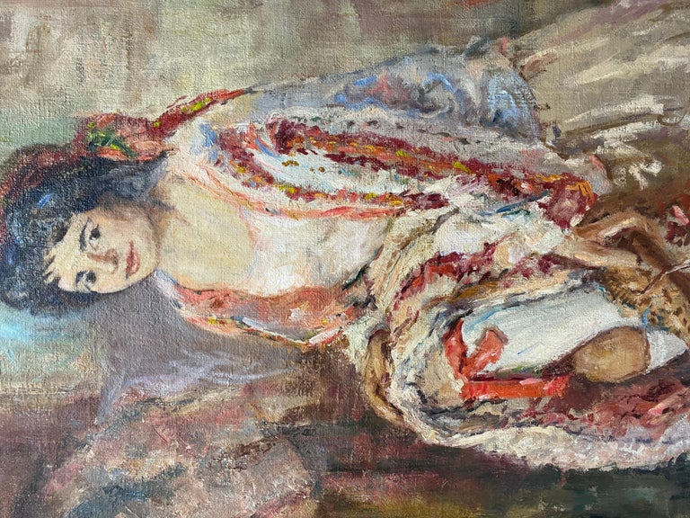 Mid Century Oil Portrait of a Dancer By Zikvo Zic C.1959 - Brown Figurative Painting by Unknown