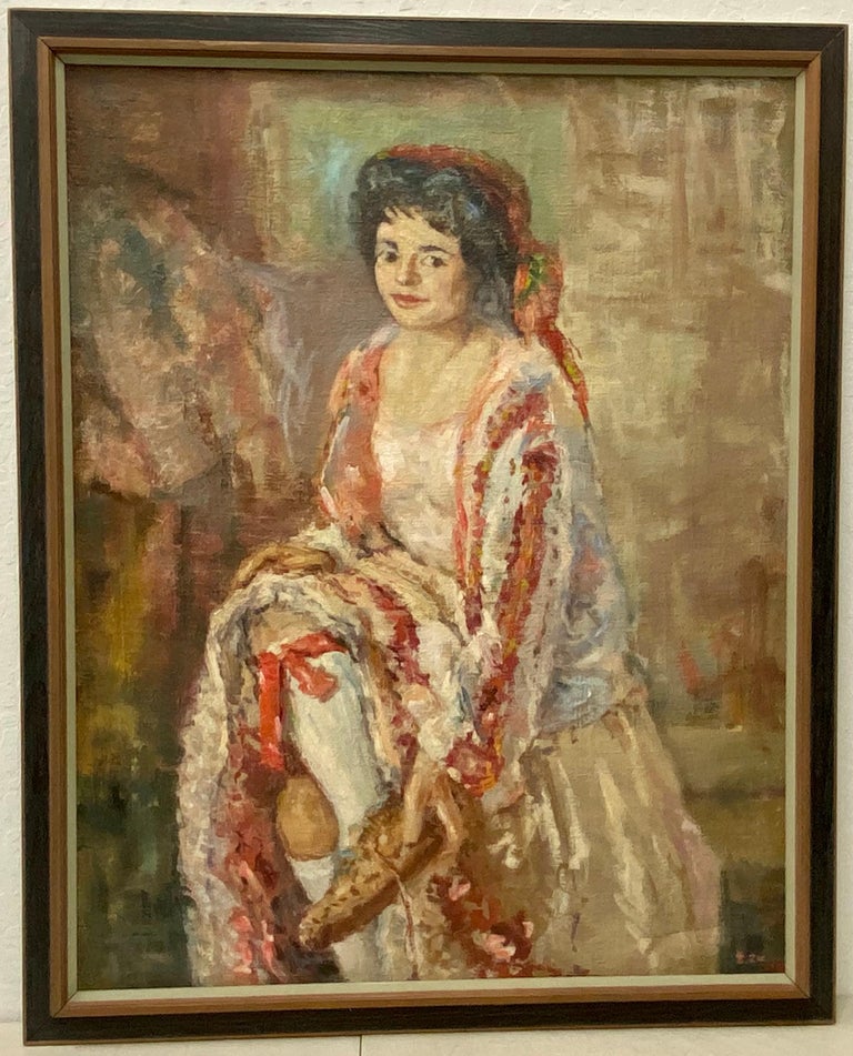 Unknown Figurative Painting - Mid Century Oil Portrait of a Dancer By Zikvo Zic C.1959