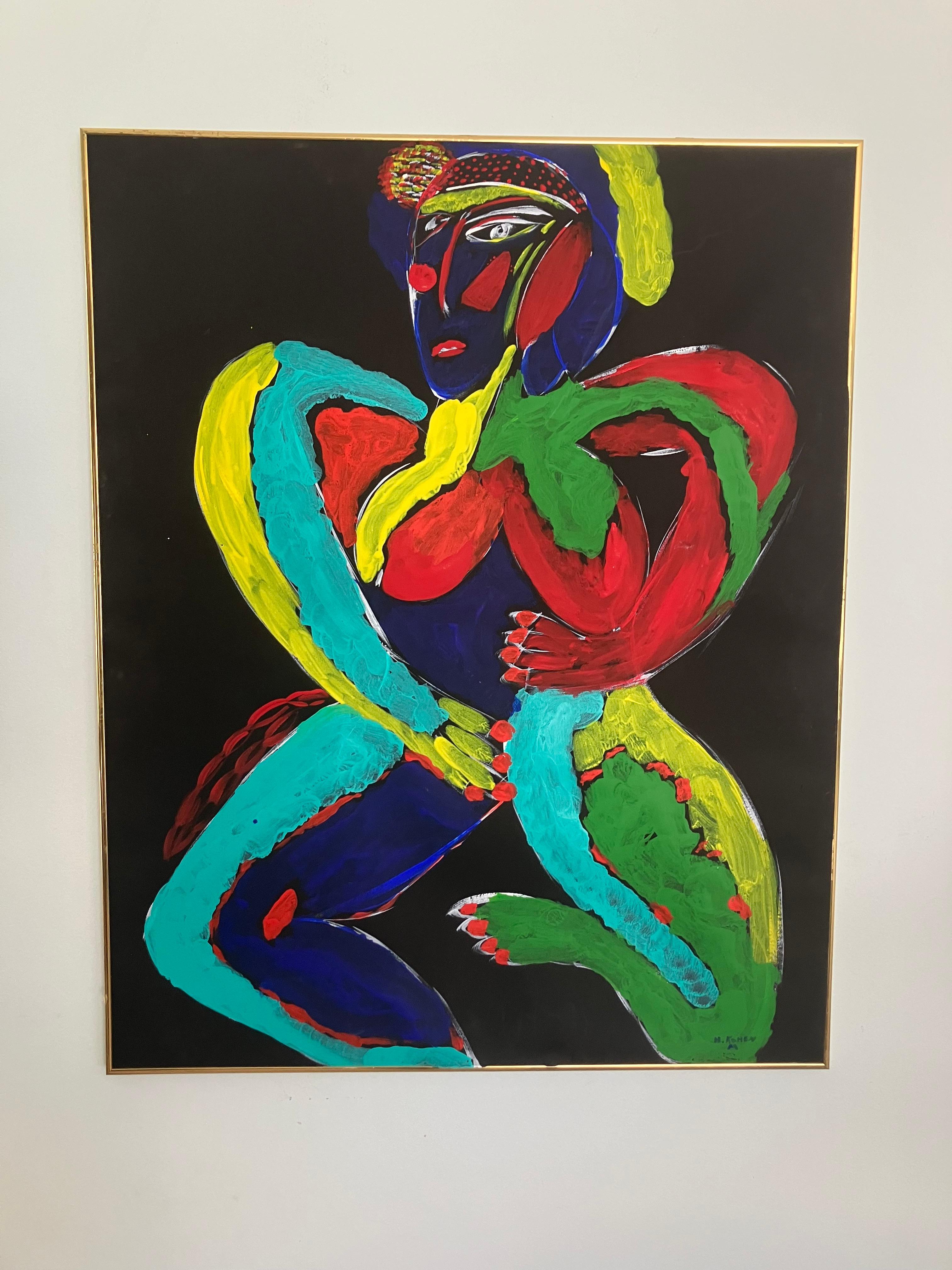 Mid Century Expressionist Painting - Black Figurative Painting by Unknown