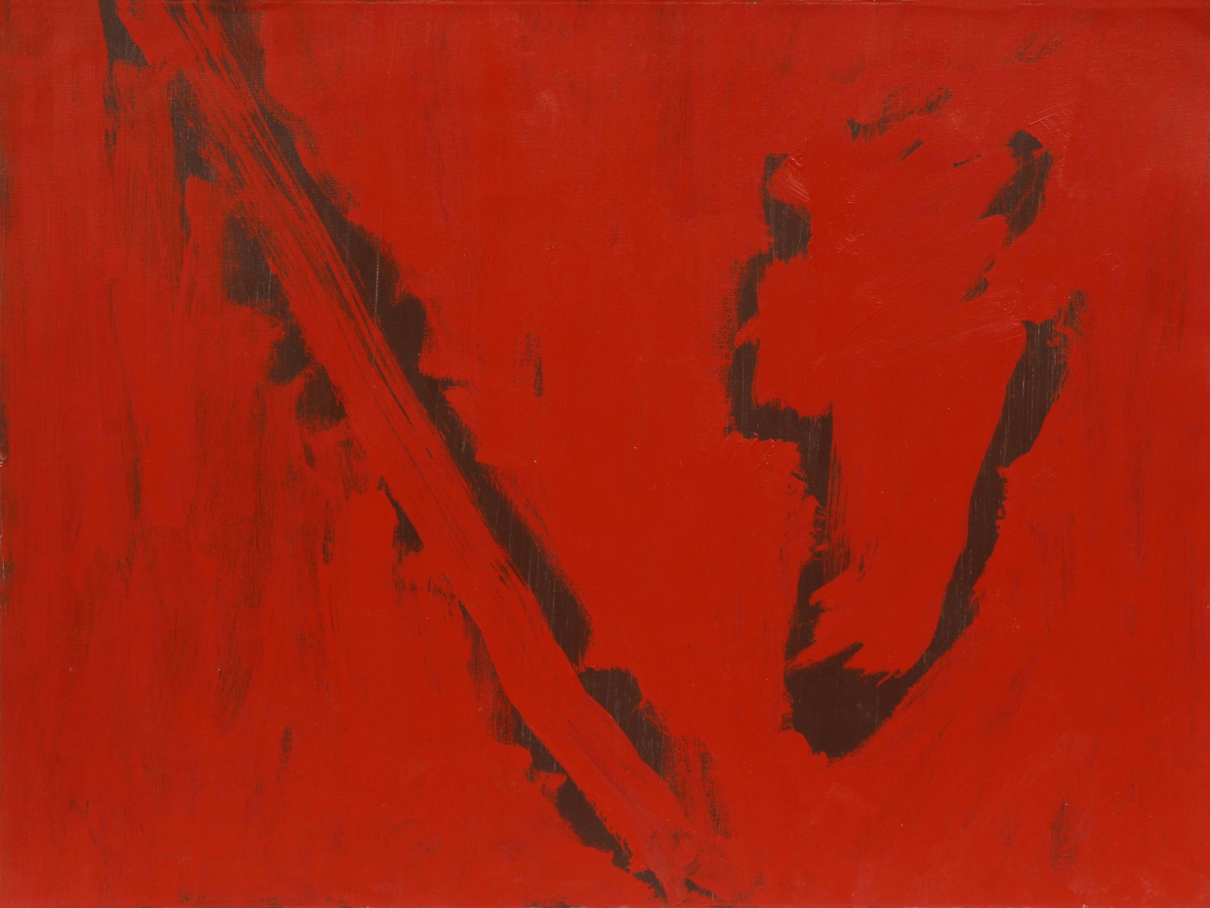 Mid-Century Painting Drawing Framed Colorful Texture New York Estate Red Black For Sale 1