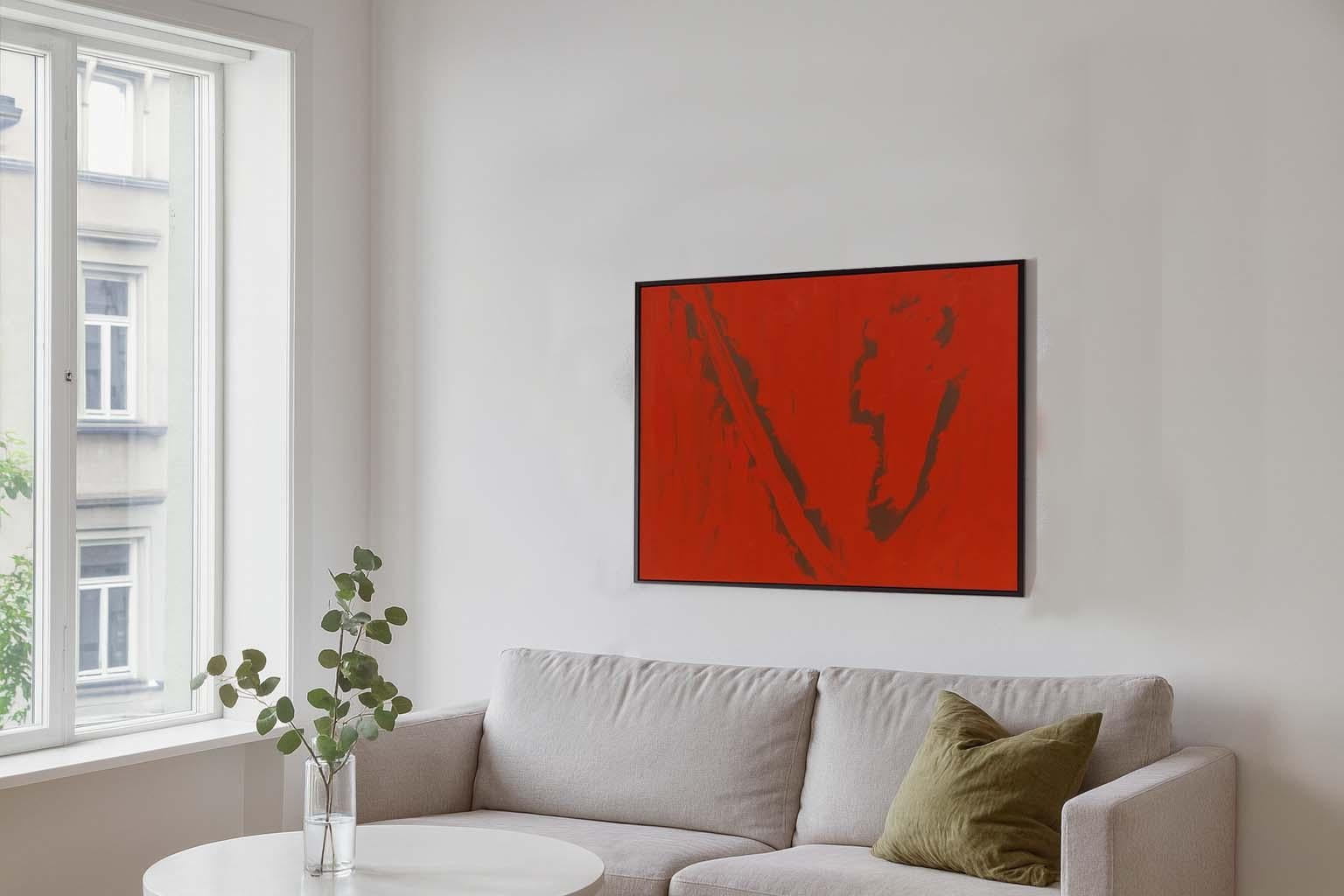 Mid-Century Painting Drawing Framed Colorful Texture New York Estate Red Black For Sale 2