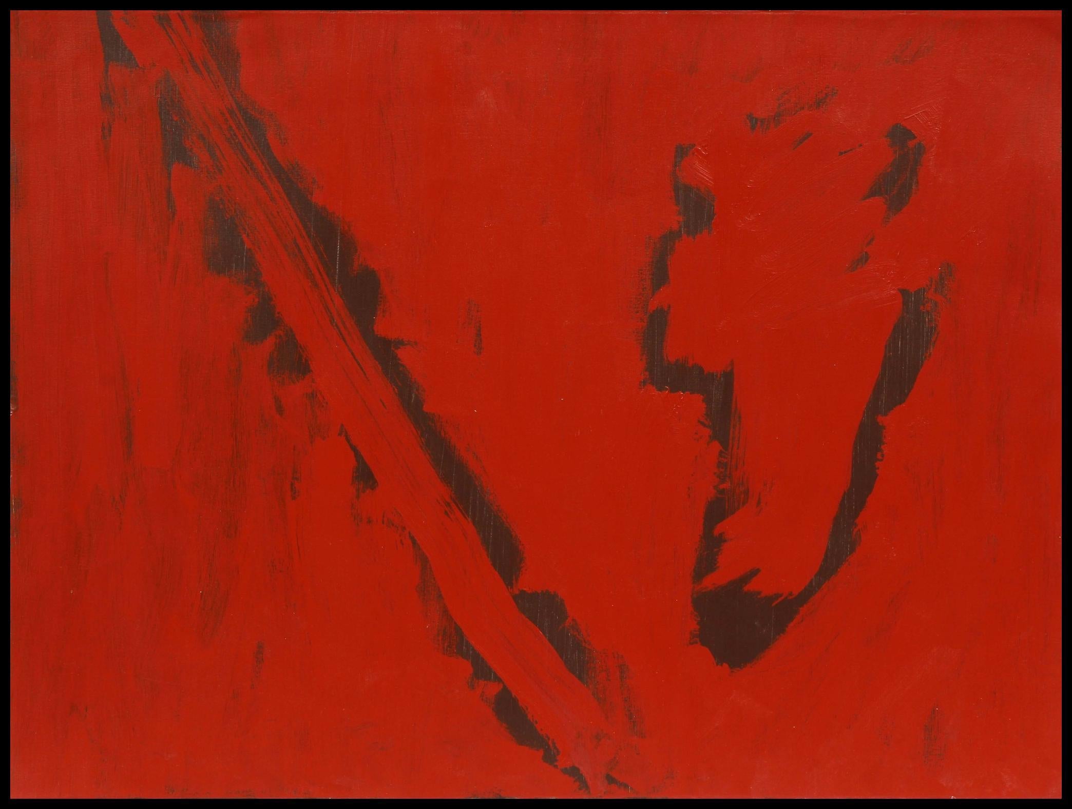 Unknown Abstract Painting - Mid-Century Painting Drawing Framed Colorful Texture New York Estate Red Black