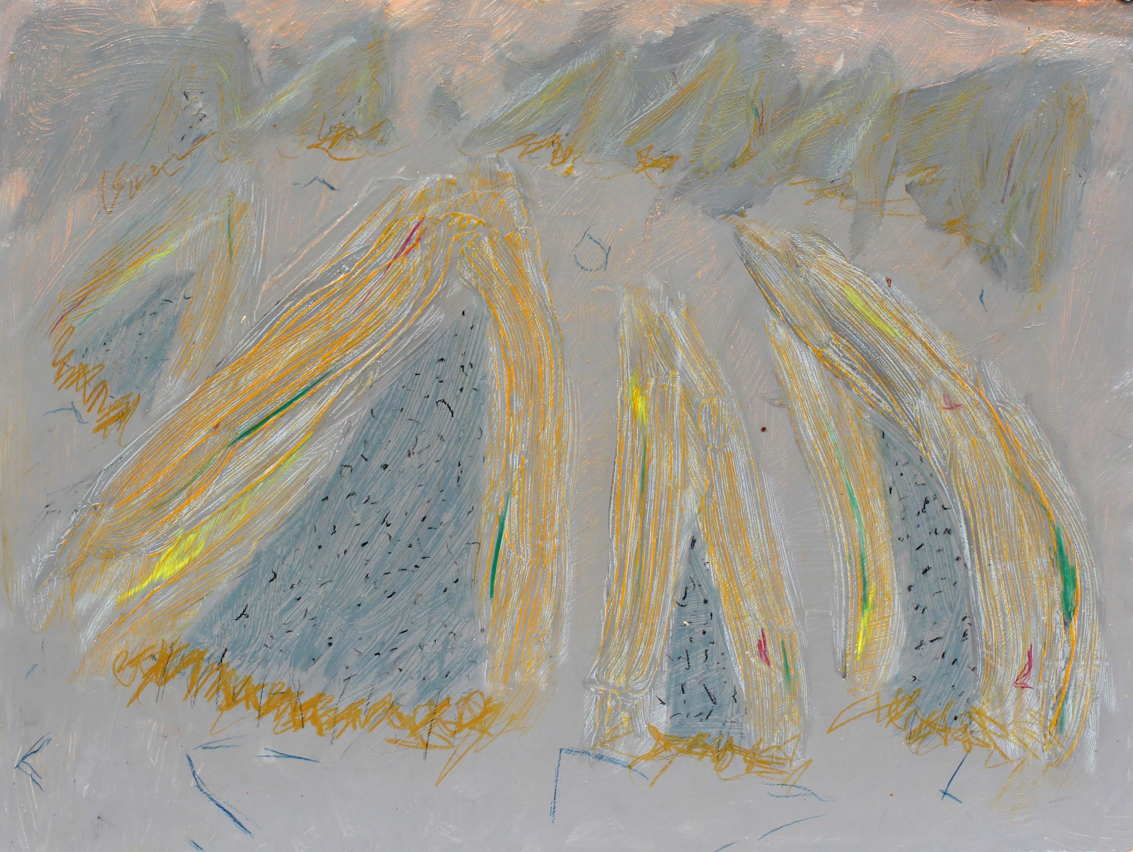 Peinture du milieu du siècle Dessin encadré Texture colorée New York Pourpre Gris Jaune - Painting de Unknown