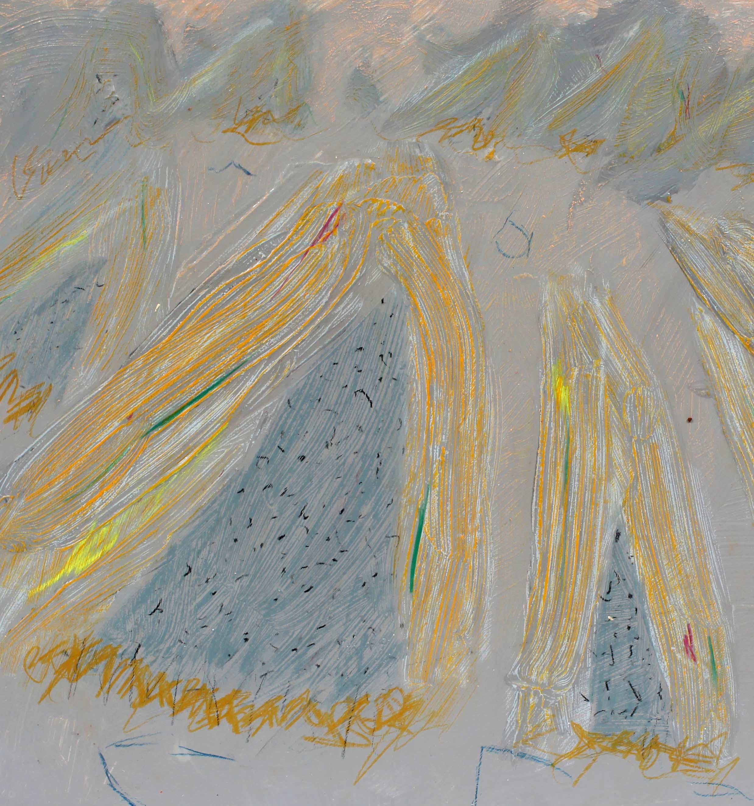 Peinture du milieu du siècle Dessin encadré Texture colorée New York Pourpre Gris Jaune - Minimaliste Painting par Unknown