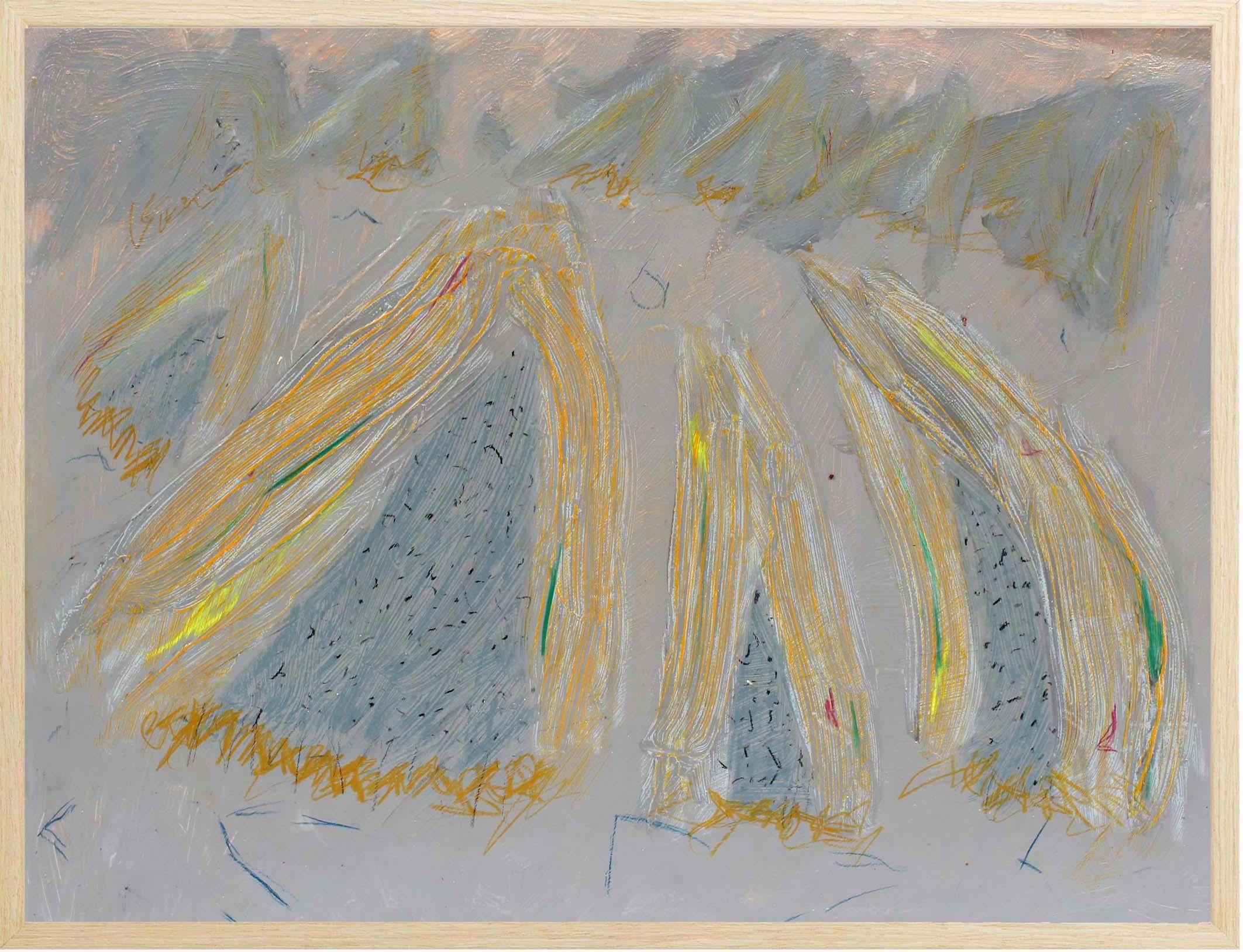 Peinture du milieu du siècle Dessin encadré Texture colorée New York Pourpre Gris Jaune en vente 1