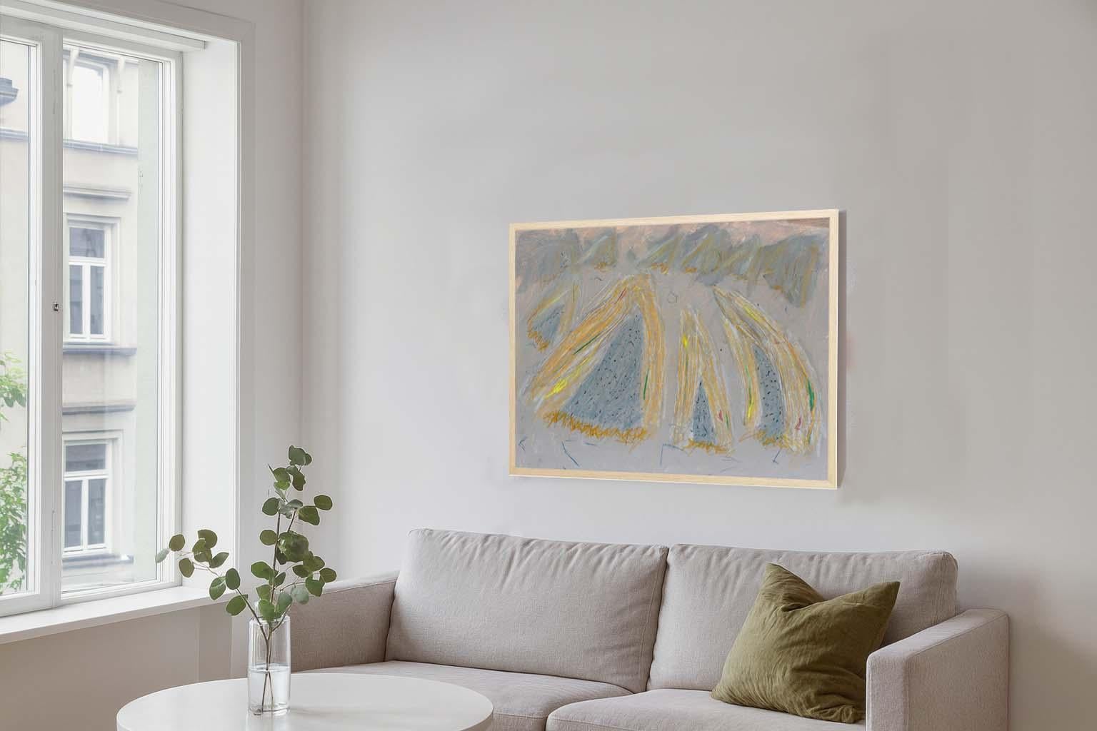 Peinture du milieu du siècle Dessin encadré Texture colorée New York Pourpre Gris Jaune en vente 2