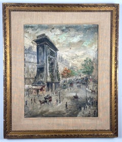 Vintage Mid-century Parisian Cityscape painting Paris