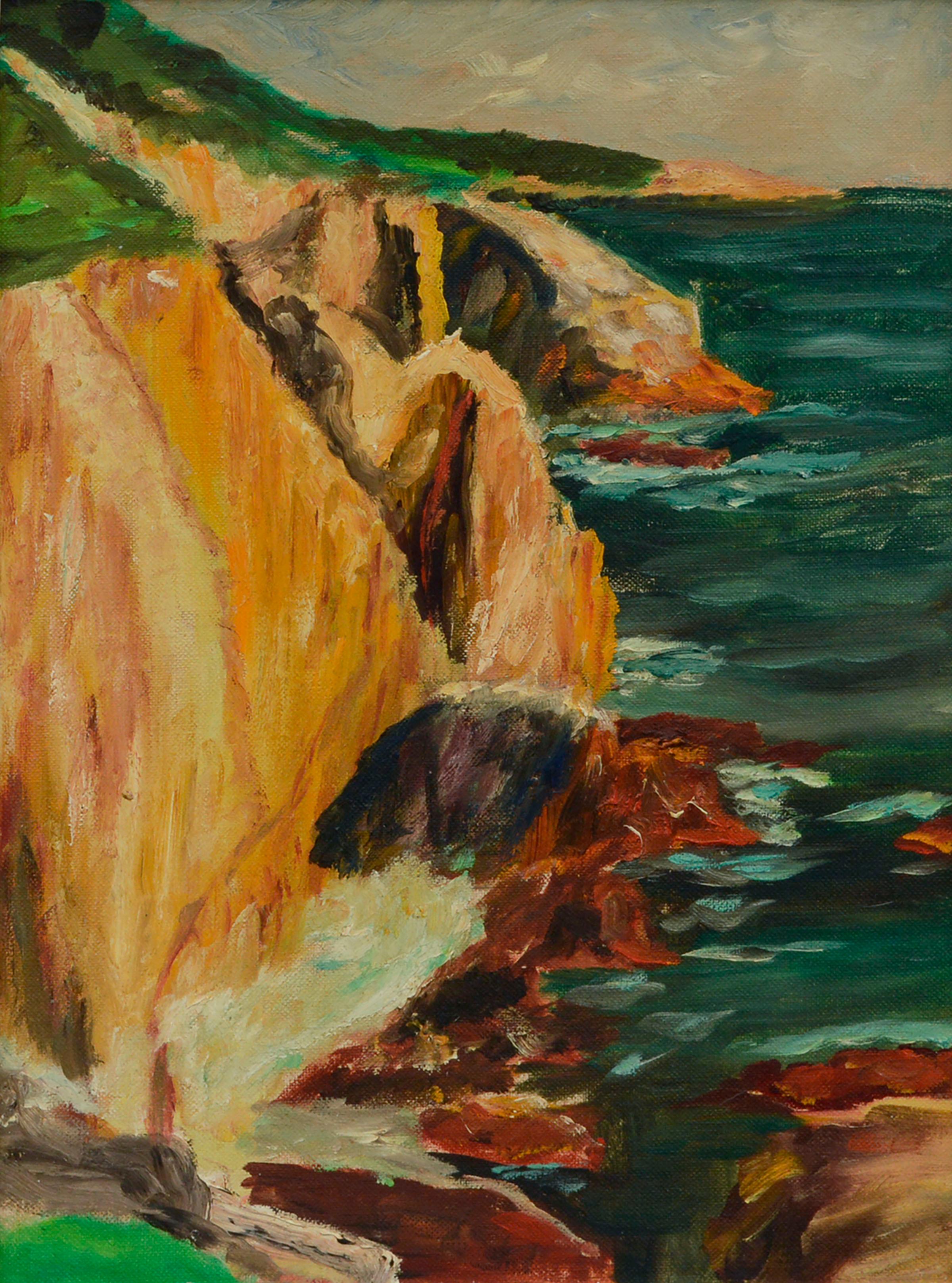 Mid Century Plein Air Landscape of Yellow Cliffs of Big Sur - Painting by Unknown
