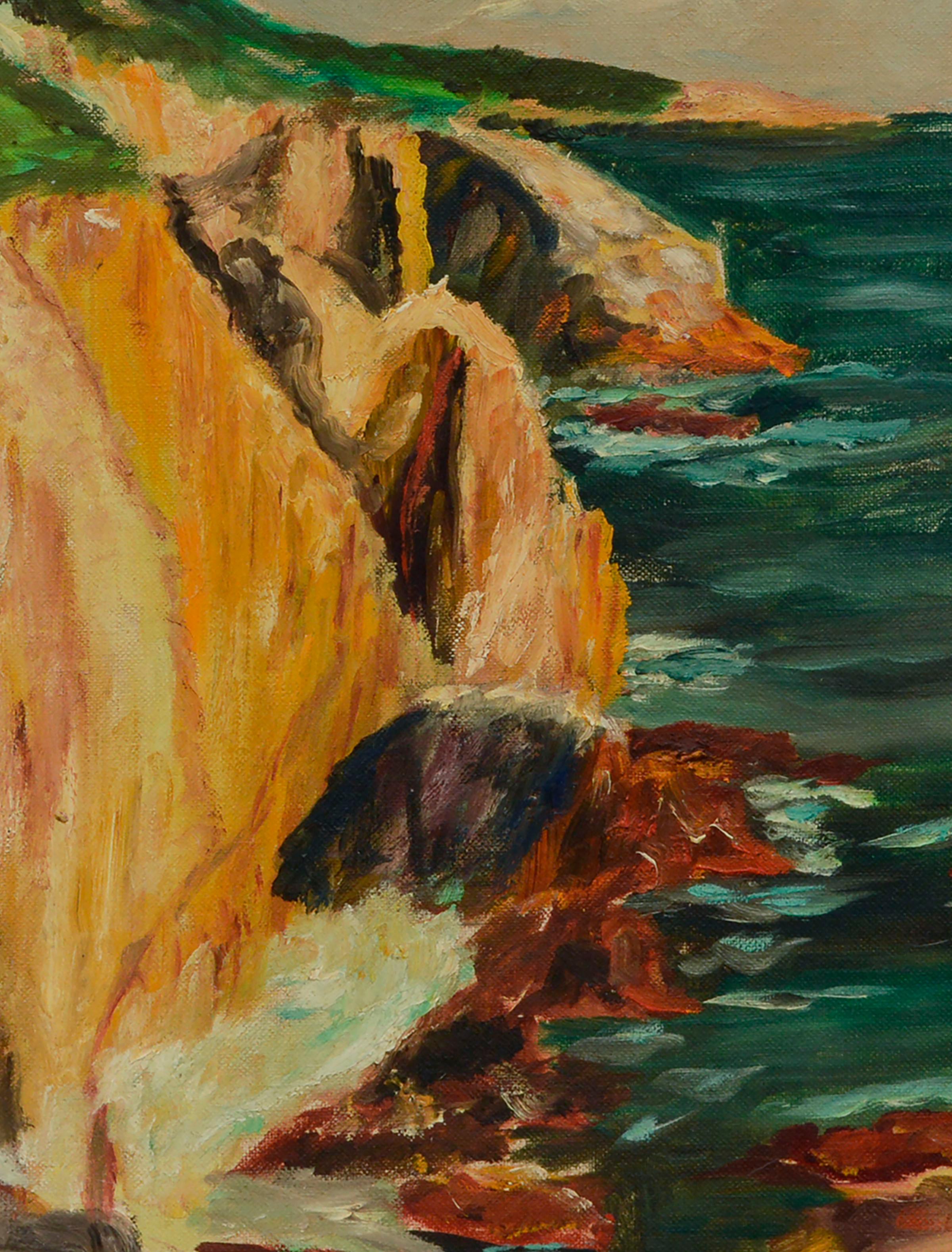 Mid Century Plein Air Landscape of Yellow Cliffs of Big Sur - American Impressionist Painting by Unknown