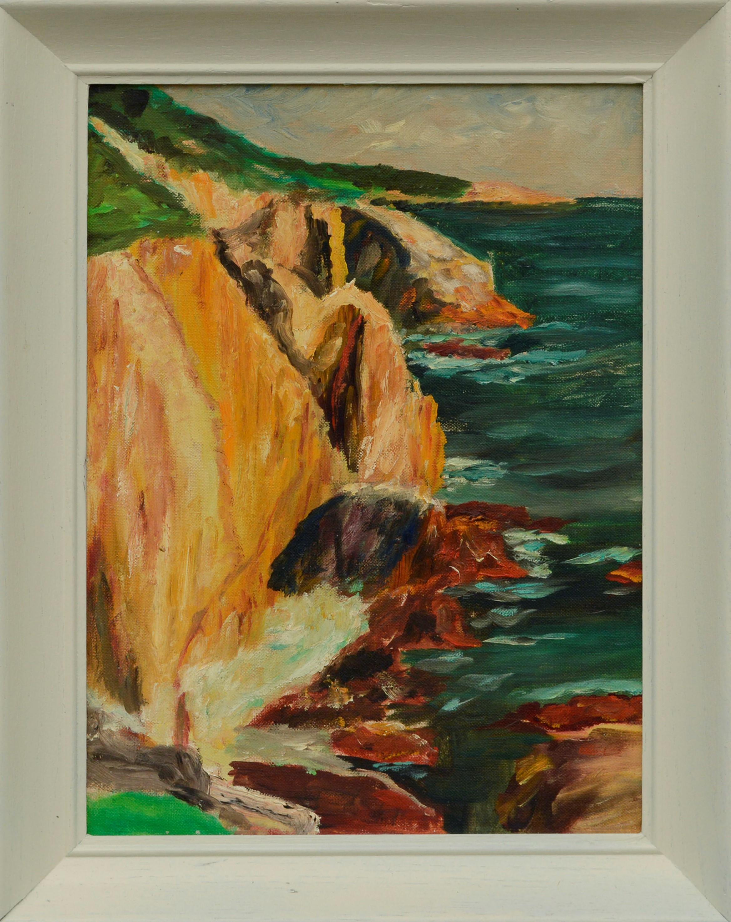 Unknown Landscape Painting - Mid Century Plein Air Landscape of Yellow Cliffs of Big Sur