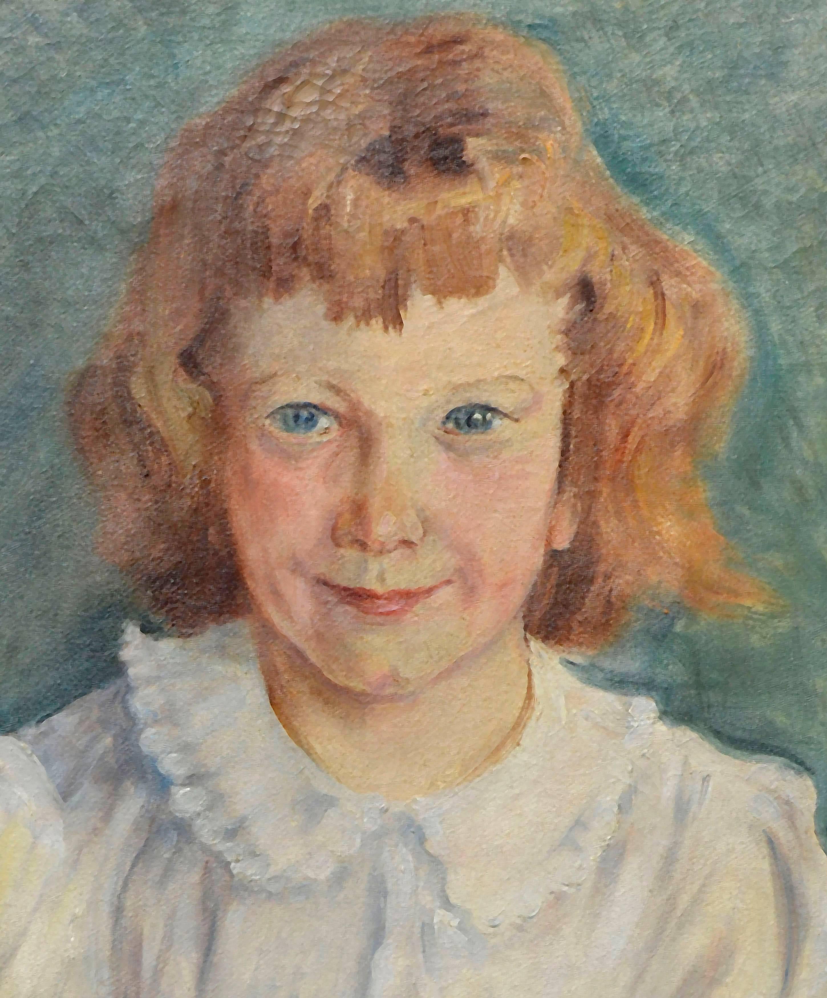 Mid-Century Portrait of a Young Girl with Red Hair  - Painting by Unknown