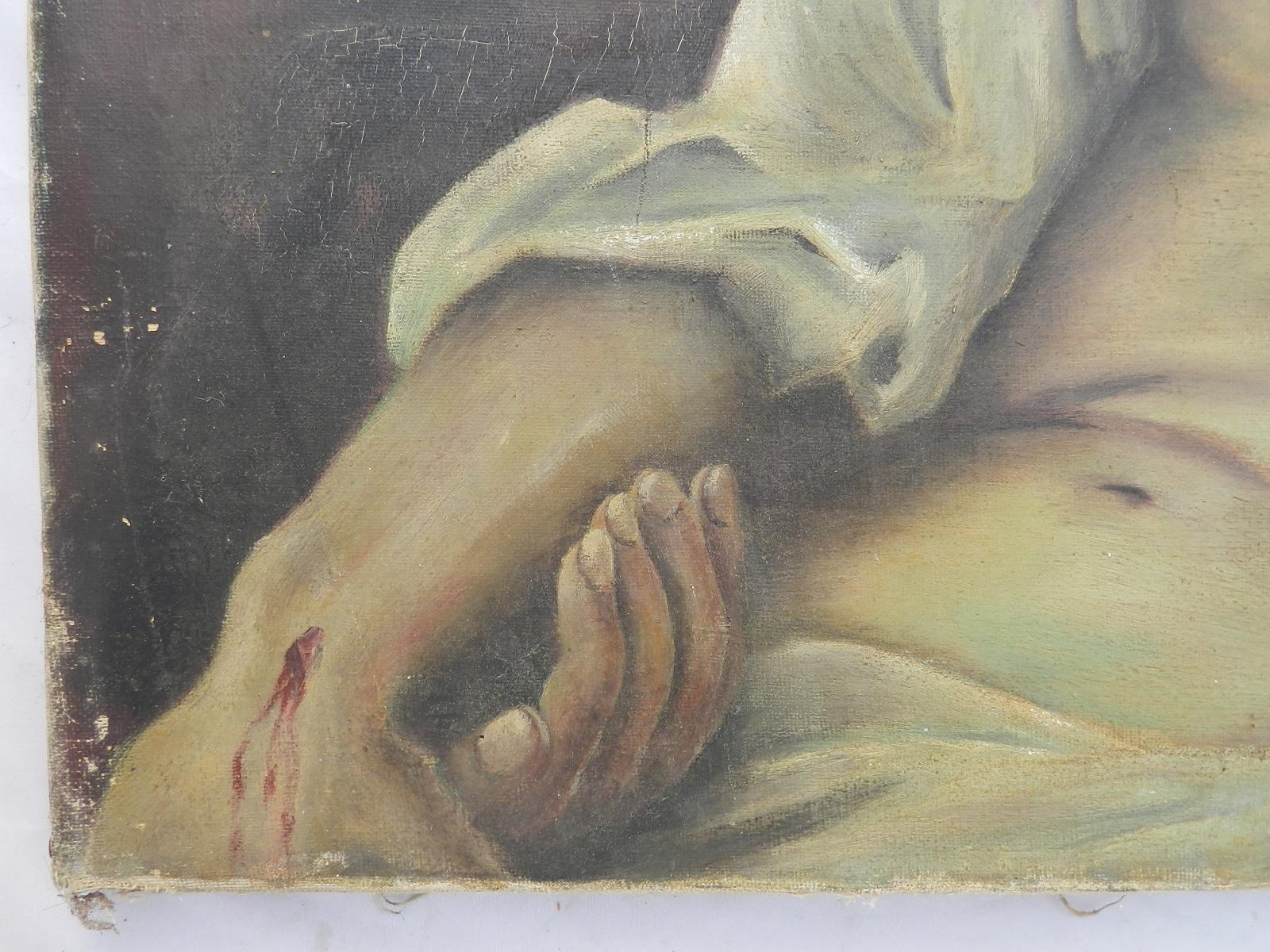 Peinture à l'huile réaliste du milieu du siècle dernier représentant Jésus et Mary Magdelene, signée  en vente 5