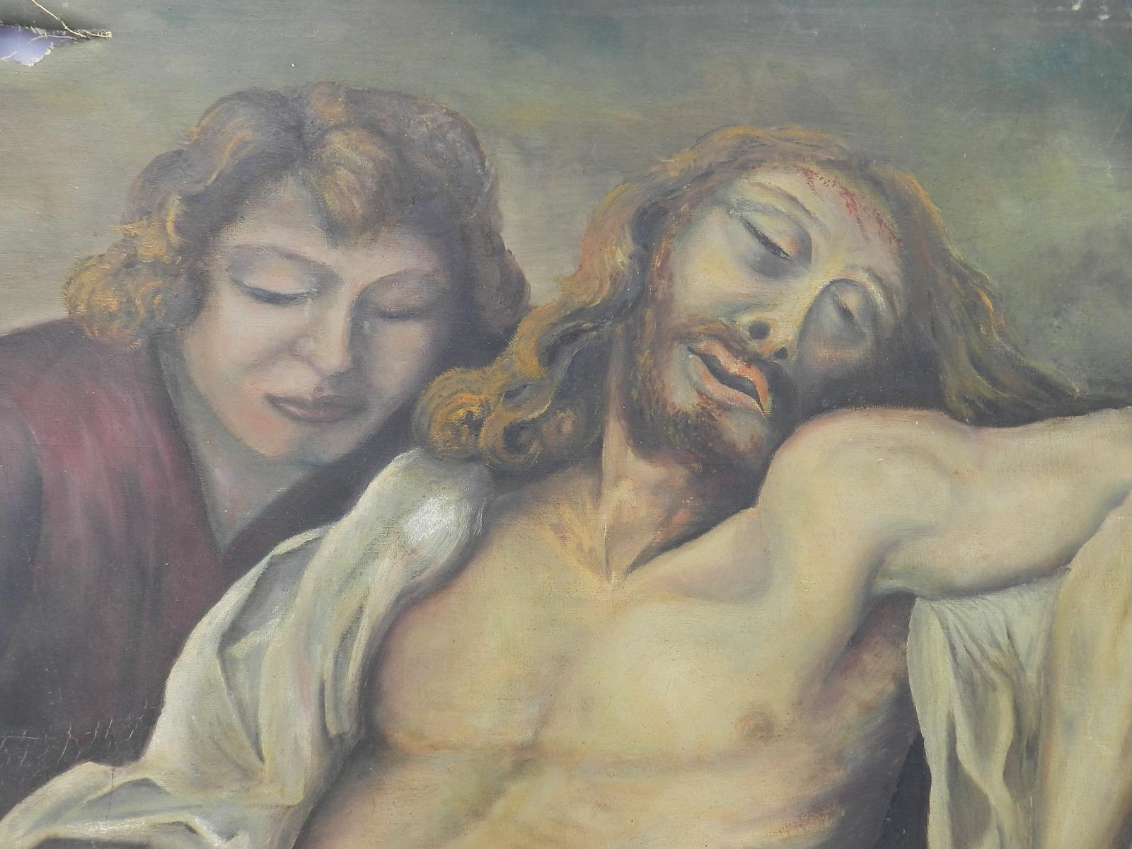 Mid century Realist Oil Painting of Jesus and Mary Magdelene signed  For Sale 5