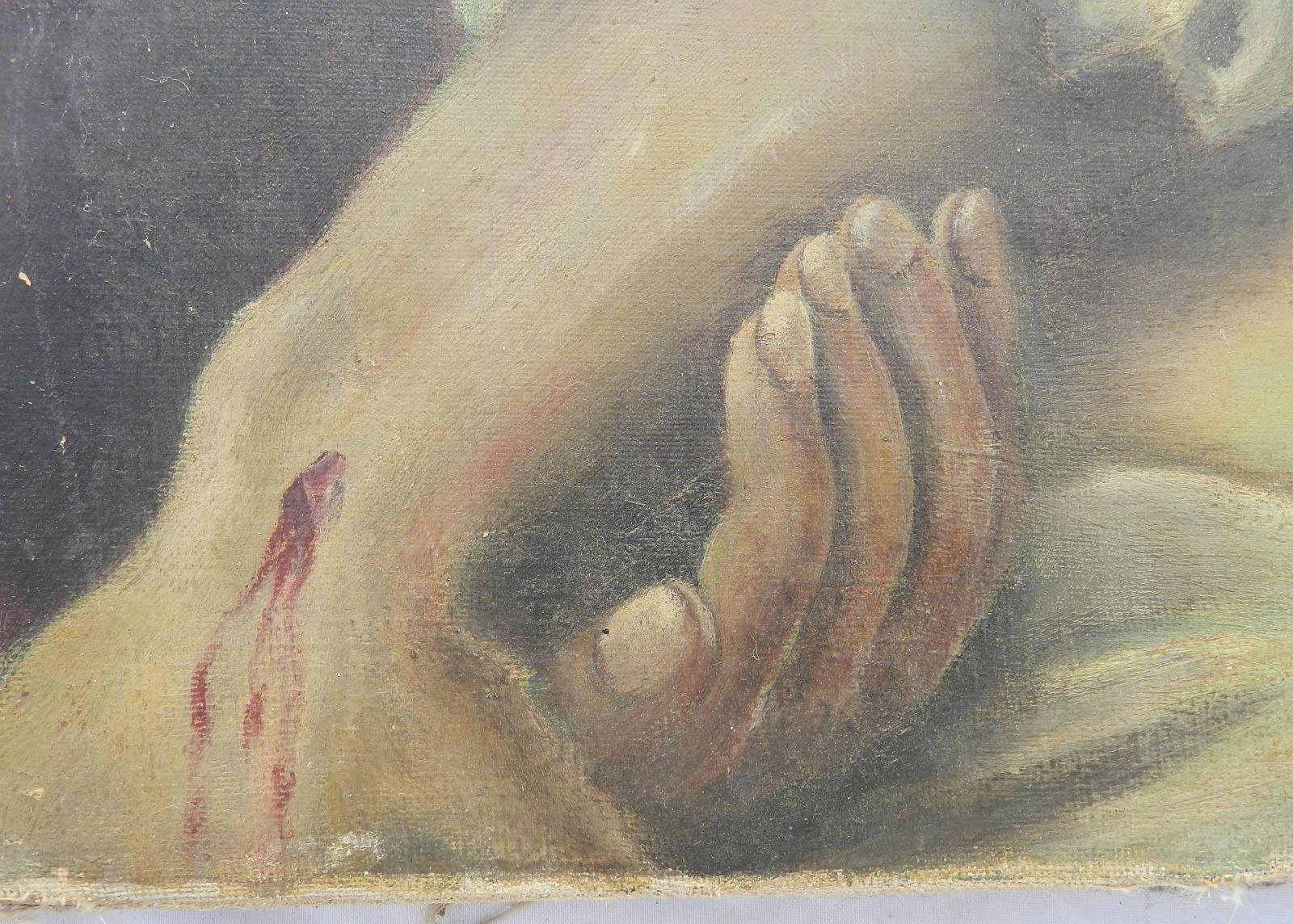 Peinture à l'huile réaliste du milieu du siècle dernier représentant Jésus et Mary Magdelene, signée  en vente 2
