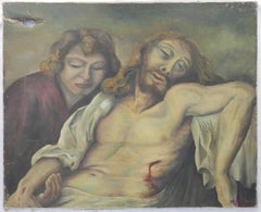 Realistisches Ölgemälde von Jesus und Mary Magdelene aus der Mitte des Jahrhunderts, signiert 