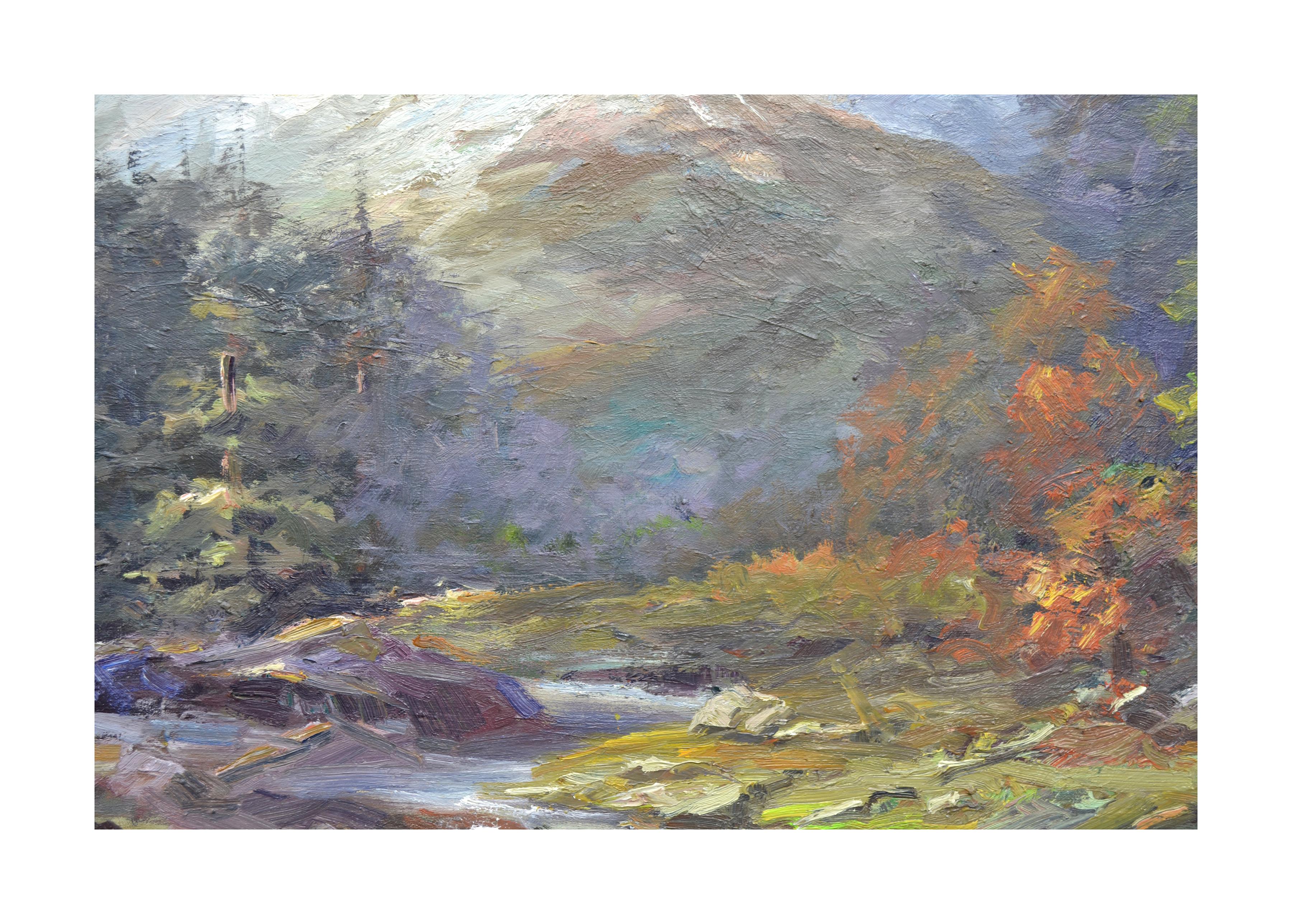 Paysage californien de la Sierra Mountain du milieu du siècle dernier - Impressionnisme américain Painting par Unknown