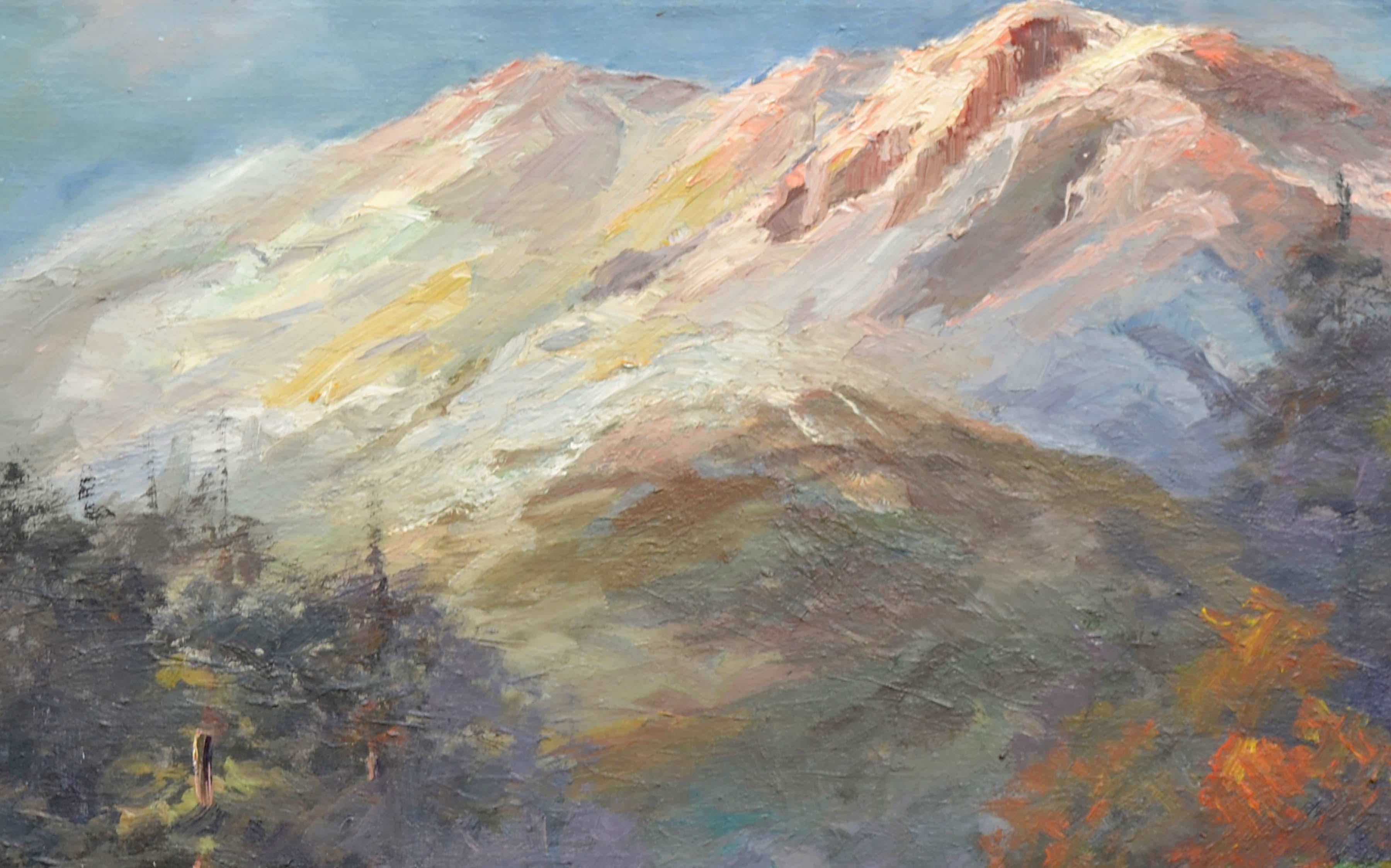 Paysage californien de la Sierra Mountain du milieu du siècle dernier - Gris Landscape Painting par Unknown