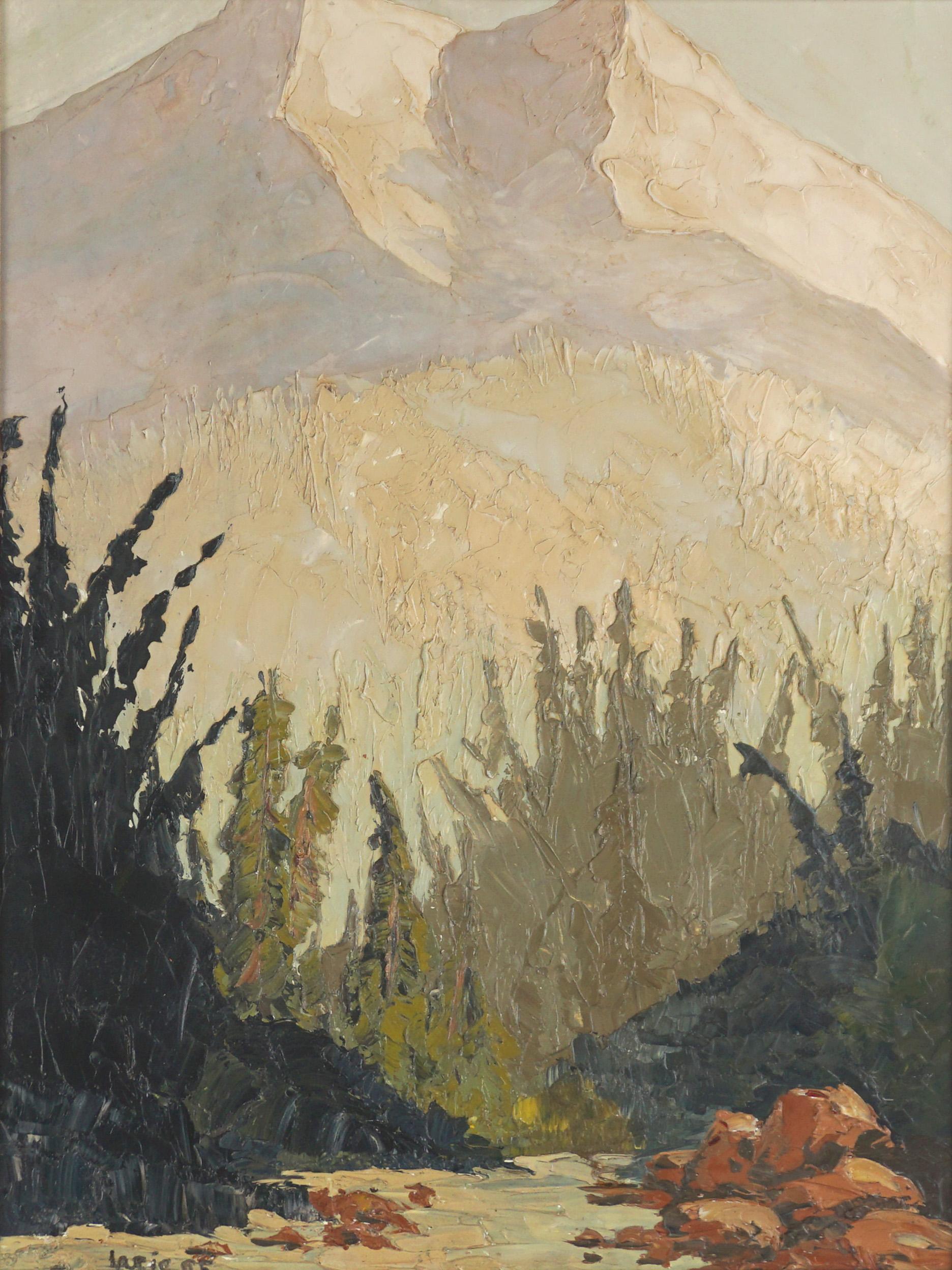 Mid-Century Sierra Mountains Doppelseitige Landschaft – (mit Kleeblatt auf der Rückseite) (Amerikanischer Impressionismus), Painting, von Unknown