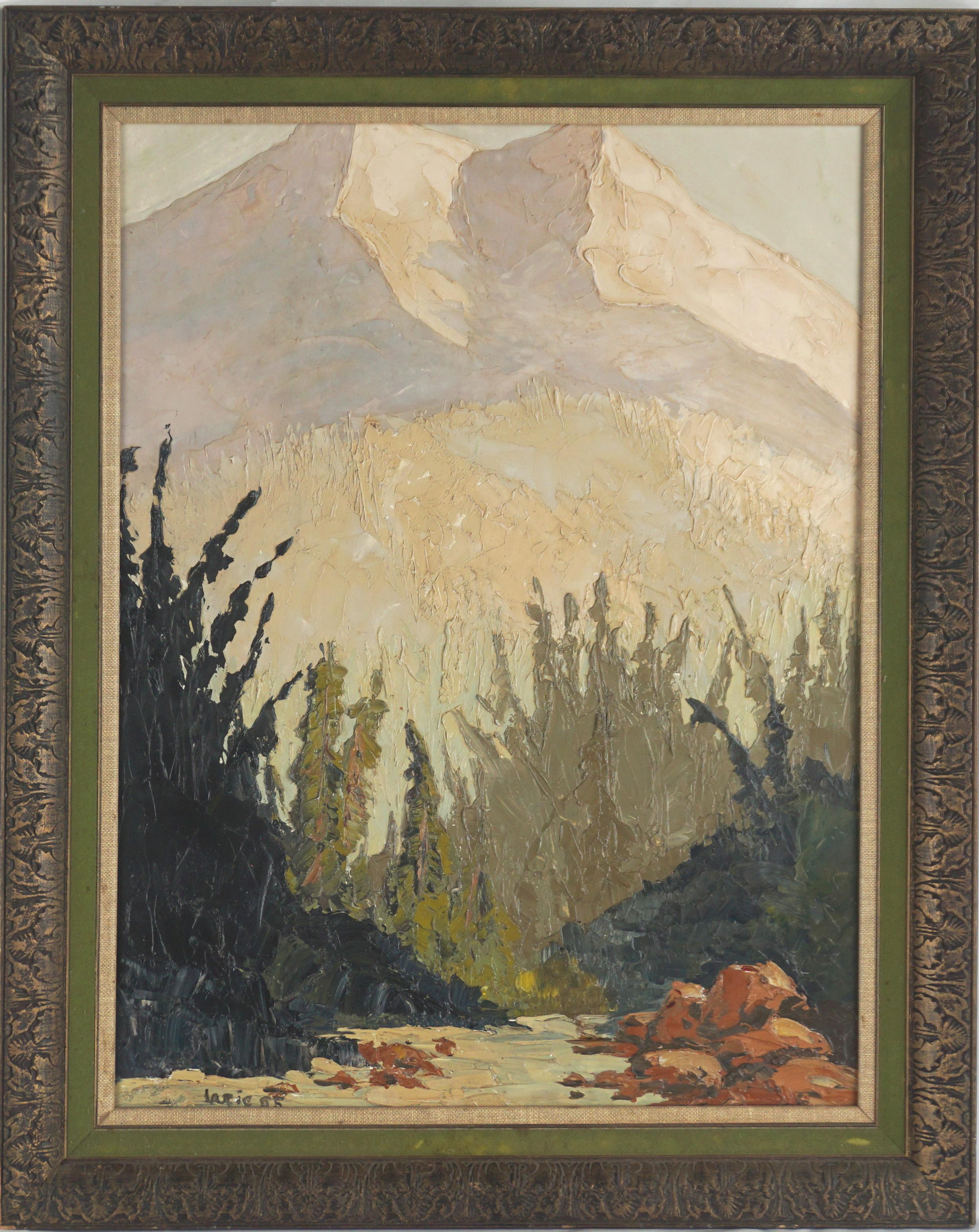 Unknown Portrait Painting - Mid Century Sierra Mountains Double Sided Landscape - (w/ Clown verso painting)
