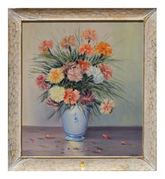 Mid Century Still Life -- Carnations in Blue Vase by Carlos