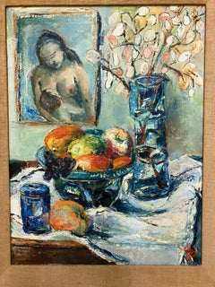 Vintage Mid Century Still Life with Mother and Baby Painting
