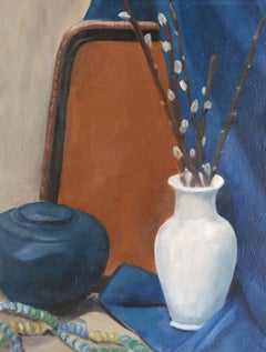 1940's Still-Life with Pussy Willows and Blue Drape