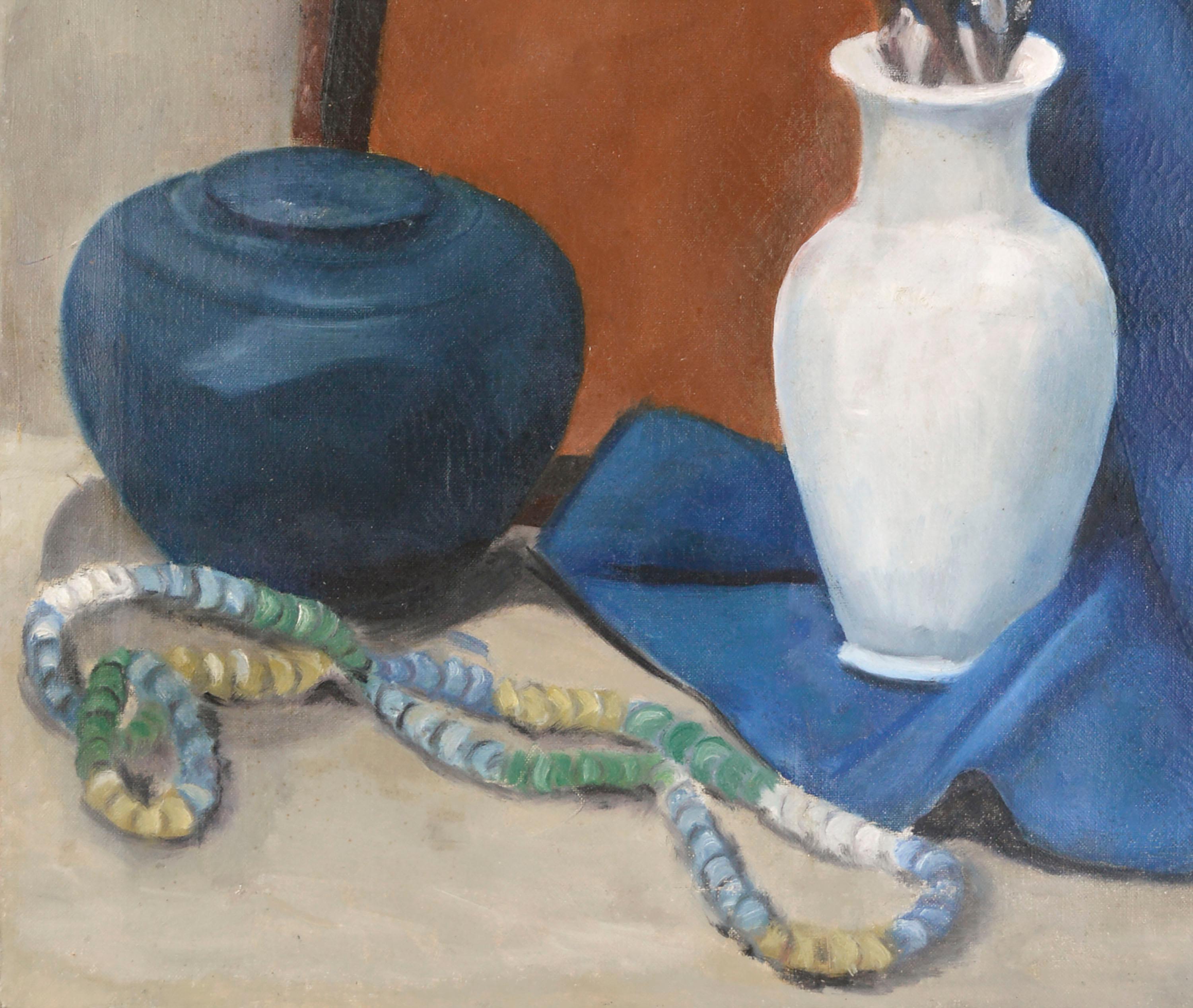 Nature morte des années 1940 avec saules de laurier et drapé bleu  - Impressionnisme américain Painting par Unknown