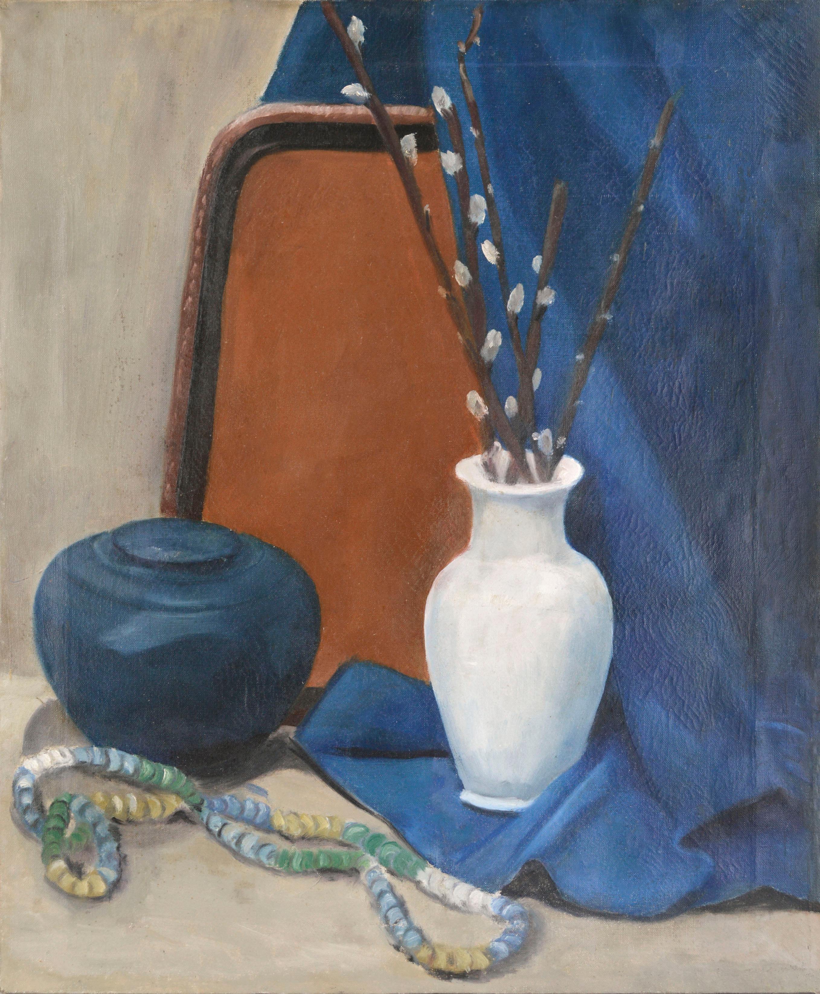 1940's Still-Life with Pussy Willows and Blue Drape 