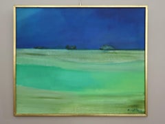 Peinture à l'huile suédoise du milieu du siècle représentant un paysage abstrait - « Là où le ciel s'assombrit »